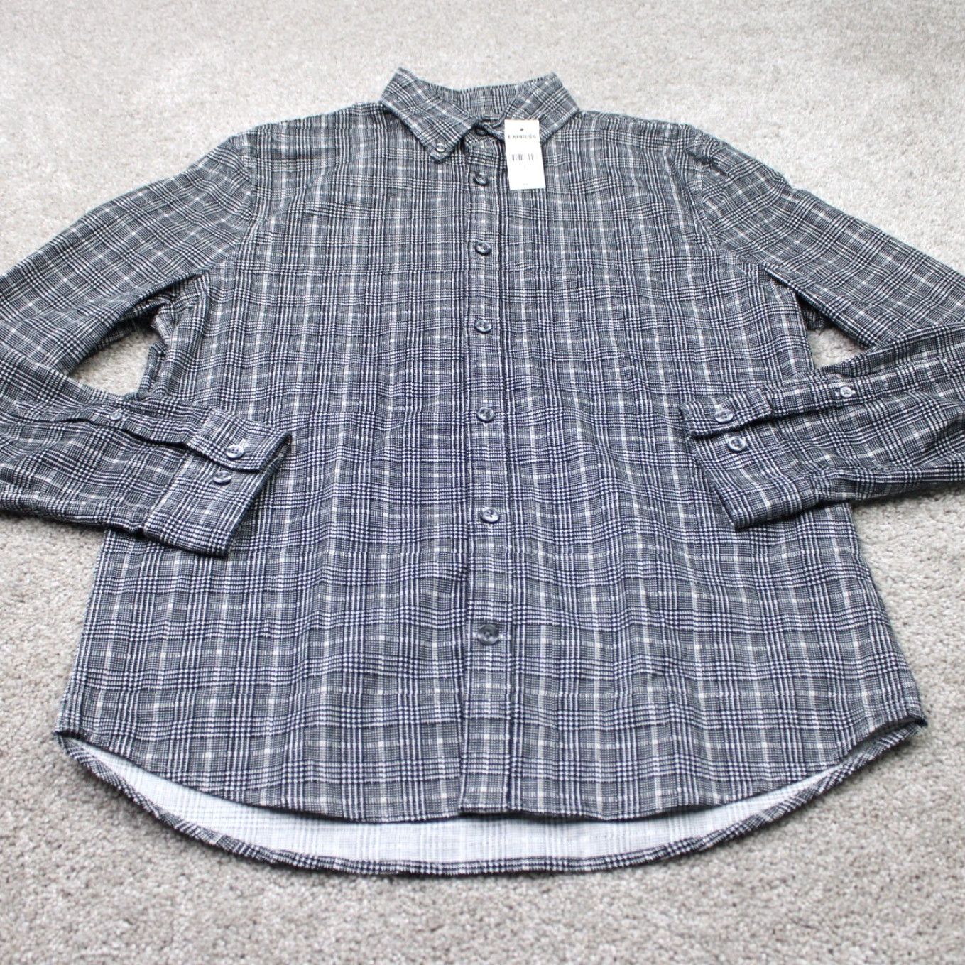 Express Express Shirt Mens Small Black/White Cotton Stretch Long Sleeve Button-Down Shirt Size US S / EU 44-46 / 1 - 3 Thumbnail