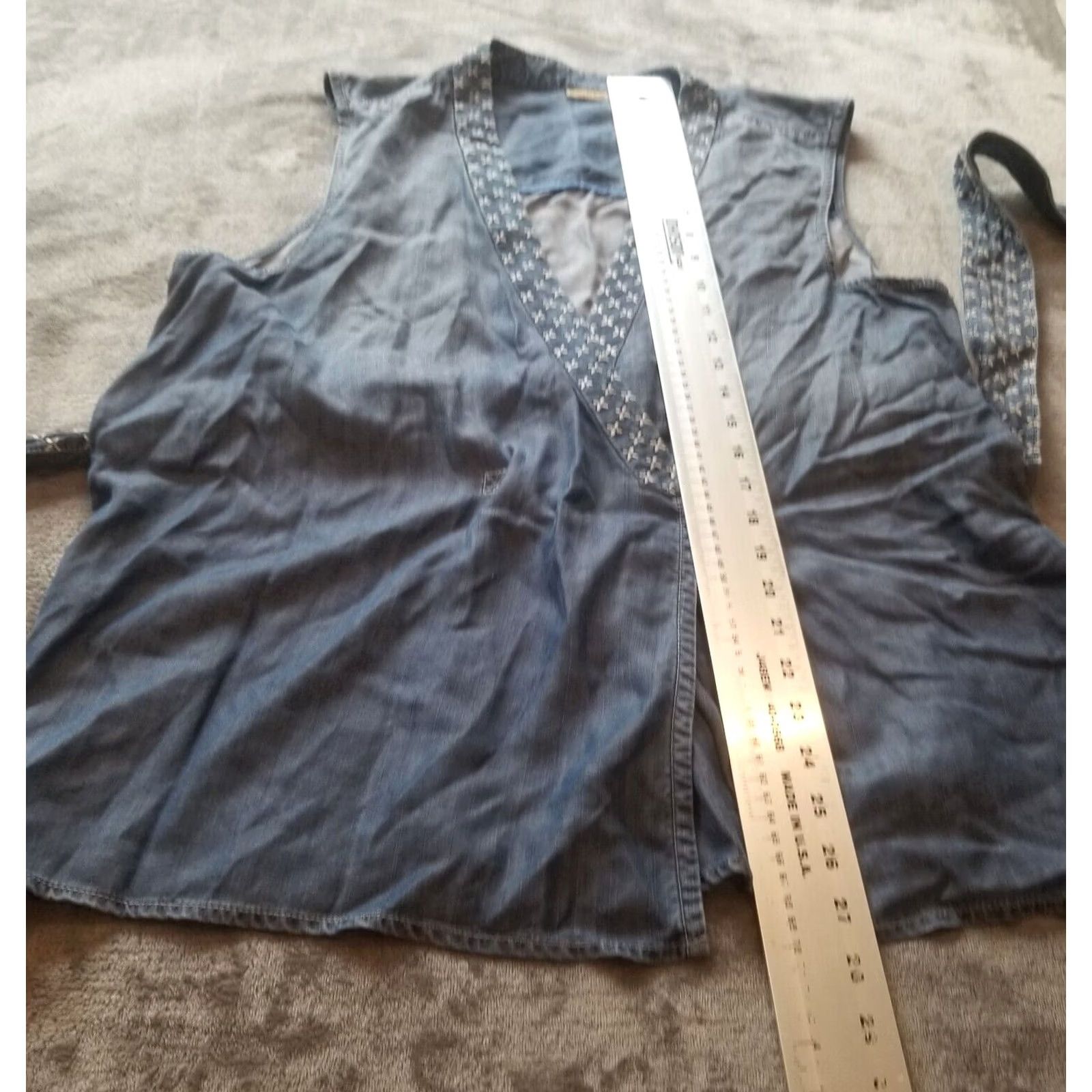Anthropologie Holding Horses Anthropologie Womens Large Blue Stitched Chambray Wrap Shirt Vest Size L / US 10 / IT 46 - 6 Thumbnail