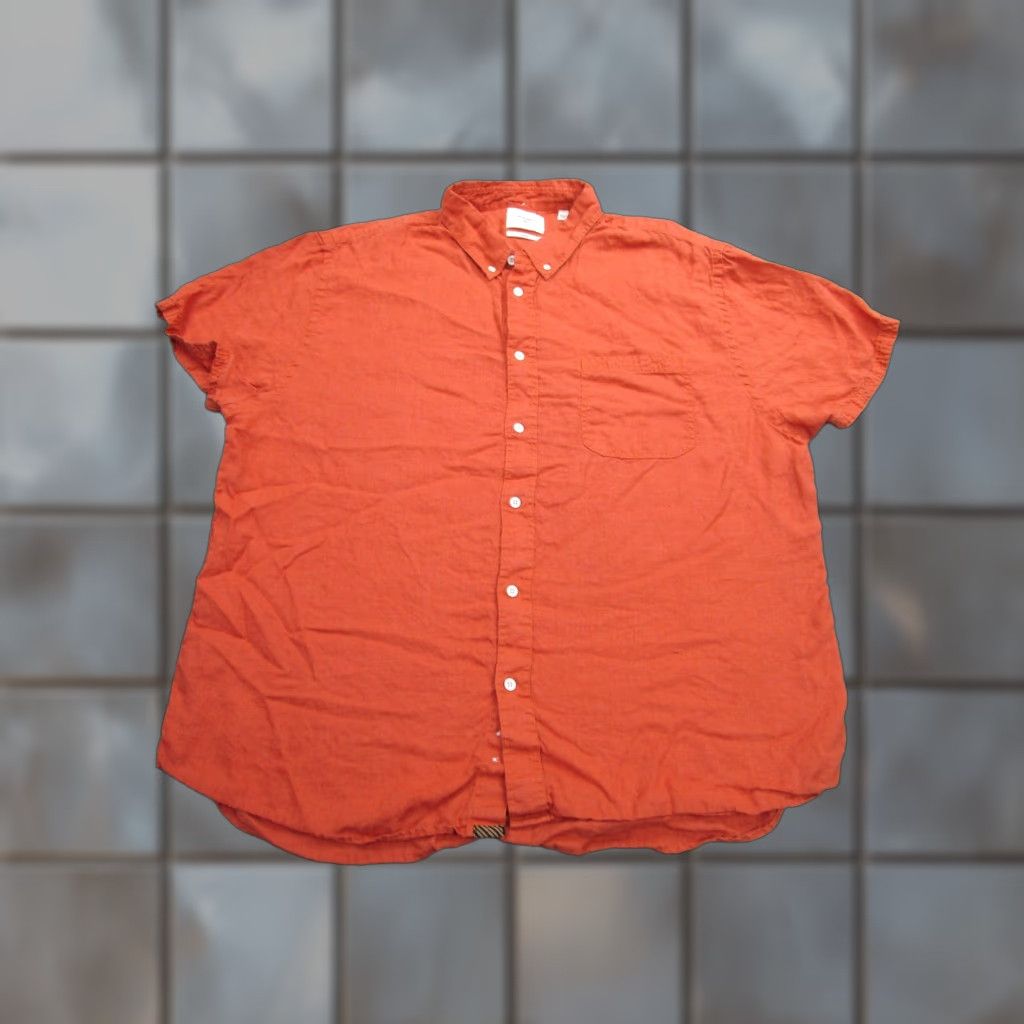 Billy Reid VINTAGE Billy Reid Shirt Men's 2XL Short Sleeve Linen Button-Down Orange Casual Summer Fit Size US XXL / EU 58 / 5 - 1 Thumbnail
