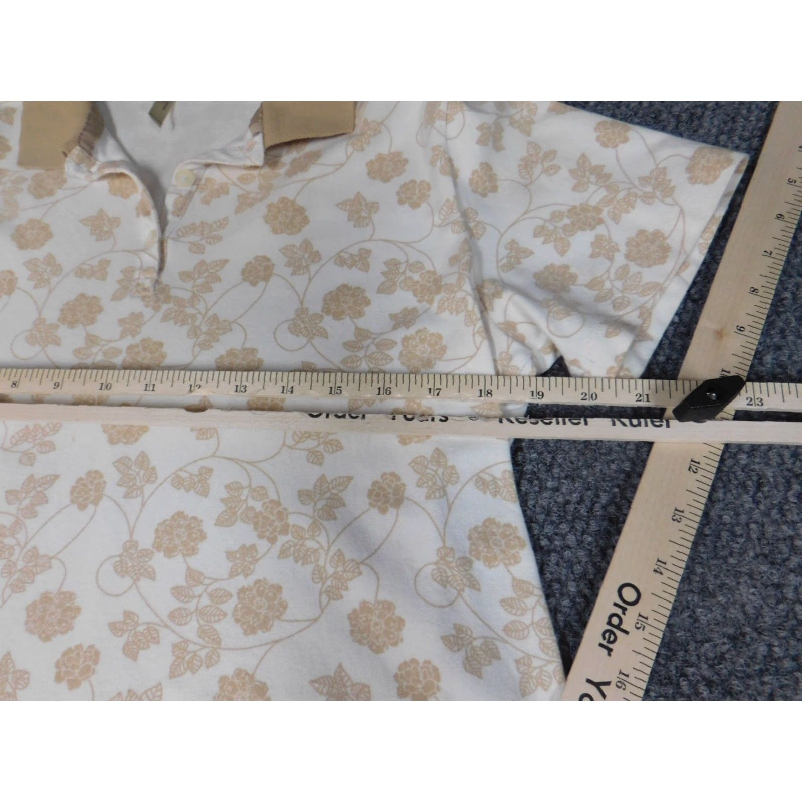 Vintage White Stag Shirt Blouse Womens XL Beige Floral Short Sleeve Crew Neck Cotton Rayon Stretch Casual Size XL / US 12-14 / IT 48-50 - 5 Thumbnail