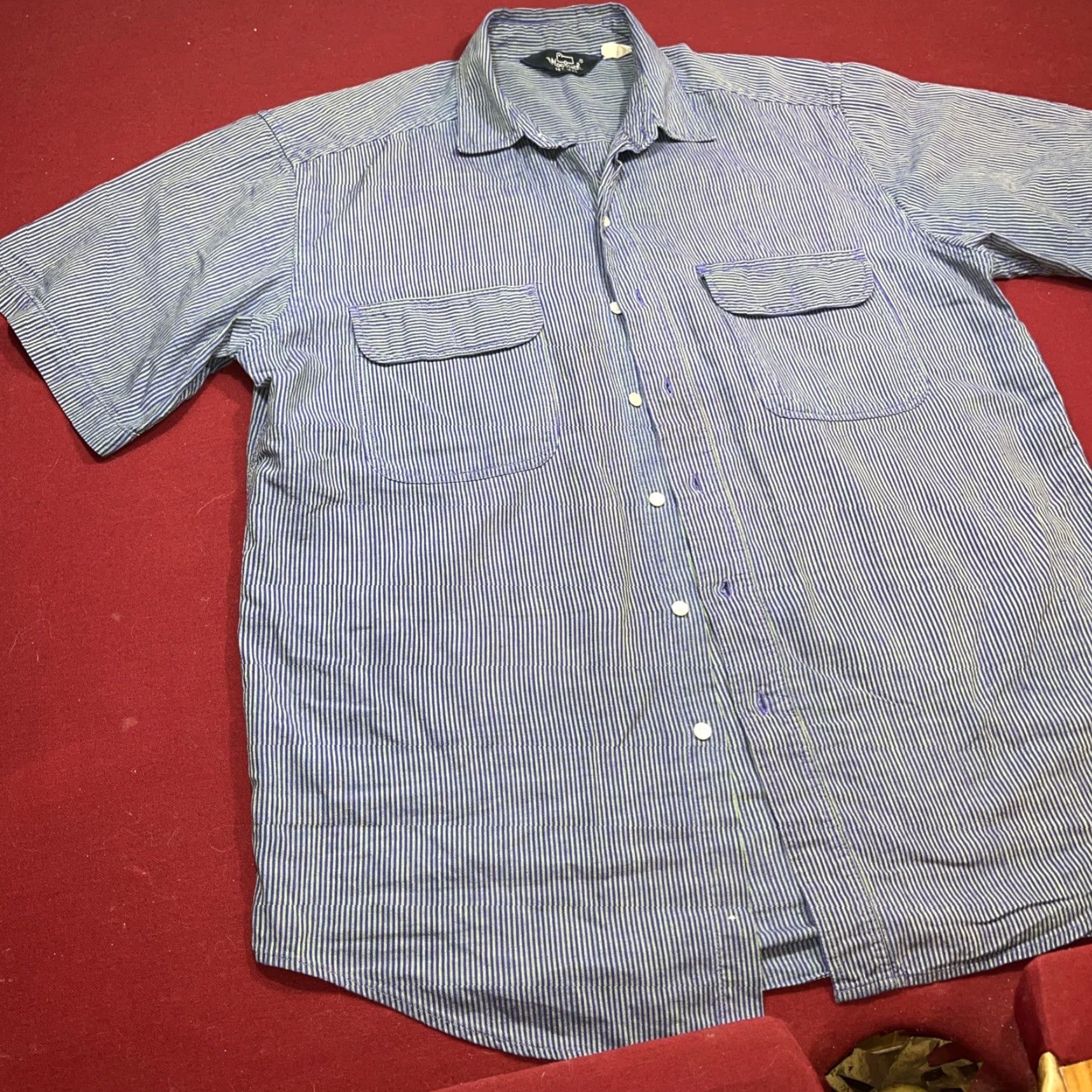 Vintage VINTAGE Woolrich 90s Shirt Blue Lime Striped Button-Front Short Sleeves Men’s XL Shirt Size US XL / EU 56 / 4 - 3 Thumbnail