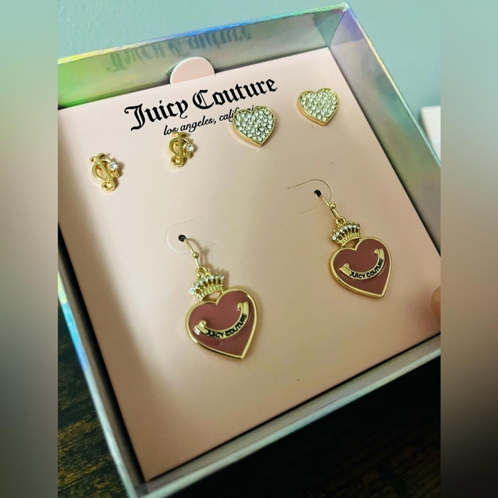Juicy Couture Jeans Juicy Couture Set Of Three Heart Earrings With Crown NWT Size ONE SIZE - 2 Thumbnail