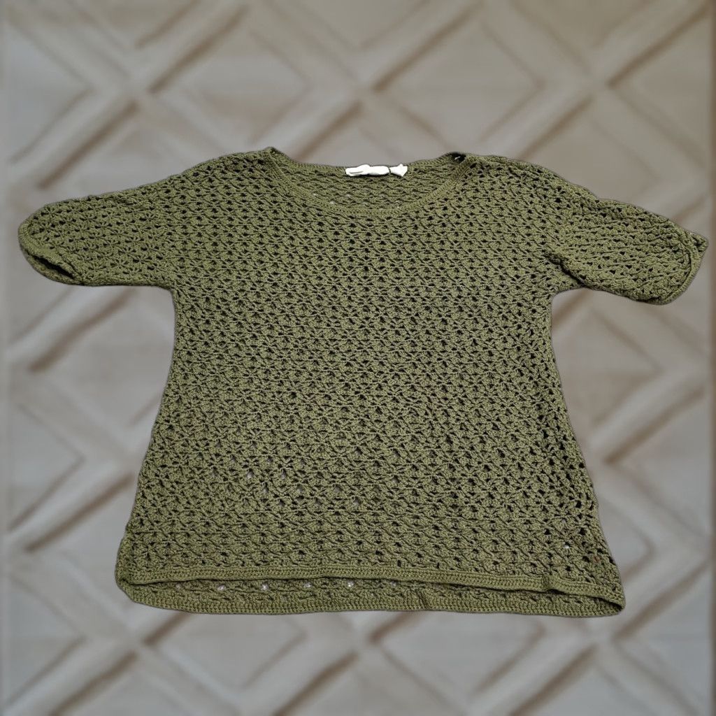 H&M H&M Top Womens Medium Green Short Sleeve Round Neck Casual Crochet Knit Logo L.O.G.G. Womens Size M / US 6-8 / IT 42-44 - 1 Thumbnail