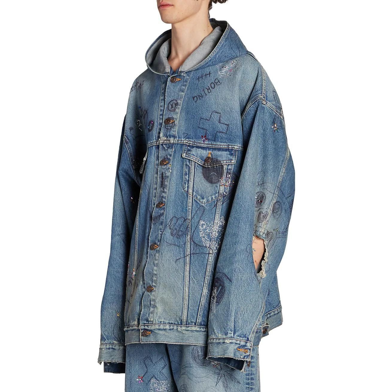 Balenciaga o1w1db10125 Oversized Hooded Jacket in Blue Size US L / EU 52-54 / 3 - 6 Thumbnail