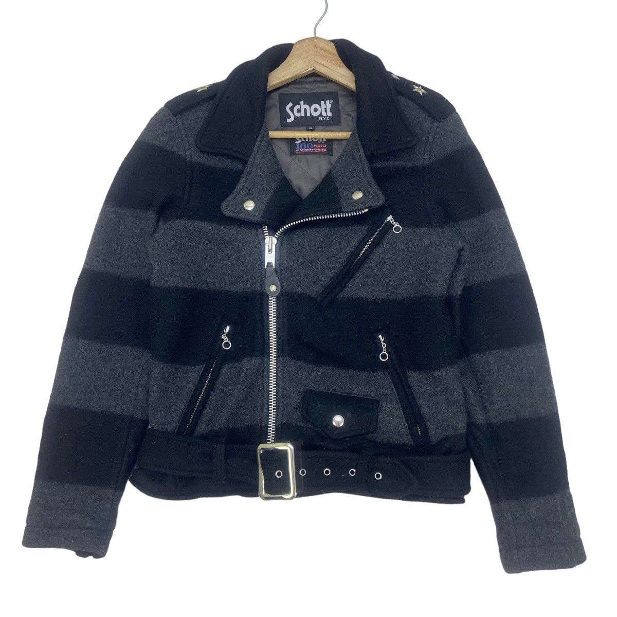 Schott Schott Double Collar Biker Wool Jacket Size US XXS / EU 40 - 3 Thumbnail