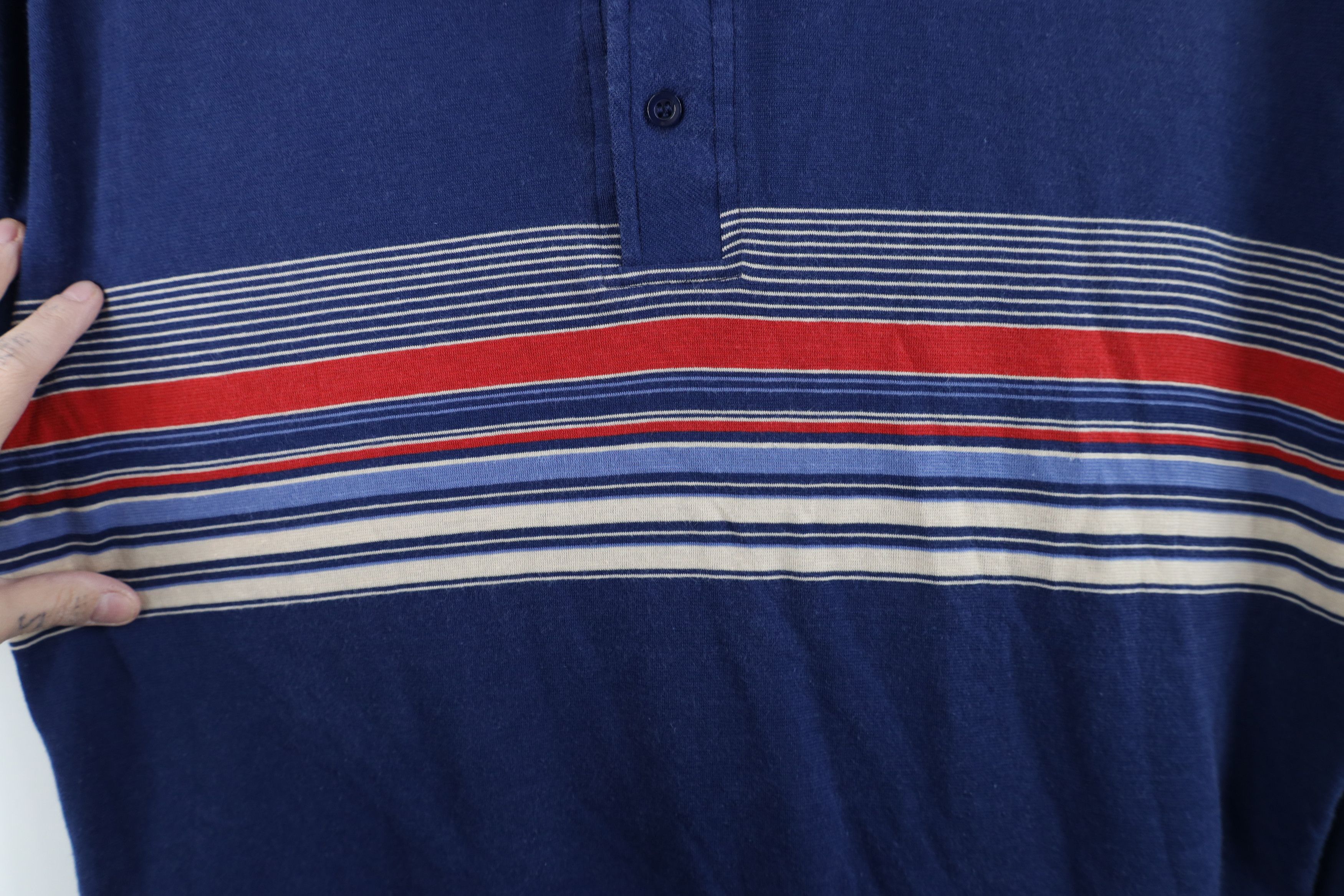 Vintage Vintage 70s Streetwear Striped Collared Golf Polo Shirt Blue Size US XL / EU 56 / 4 - 5 Thumbnail