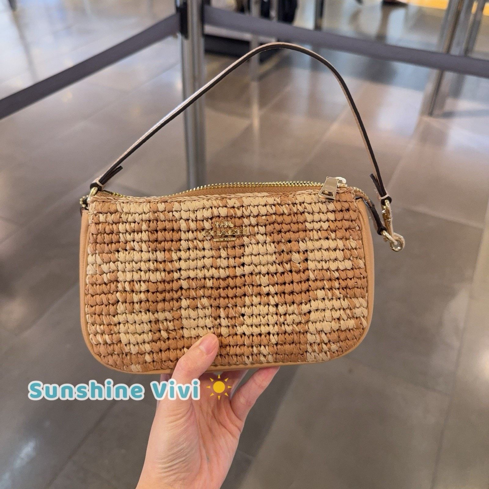 Coach NWT Coach Nolita 19 Gingham Straw Leather Gold/Tan CEN00 Size ONE SIZE - 1 Thumbnail