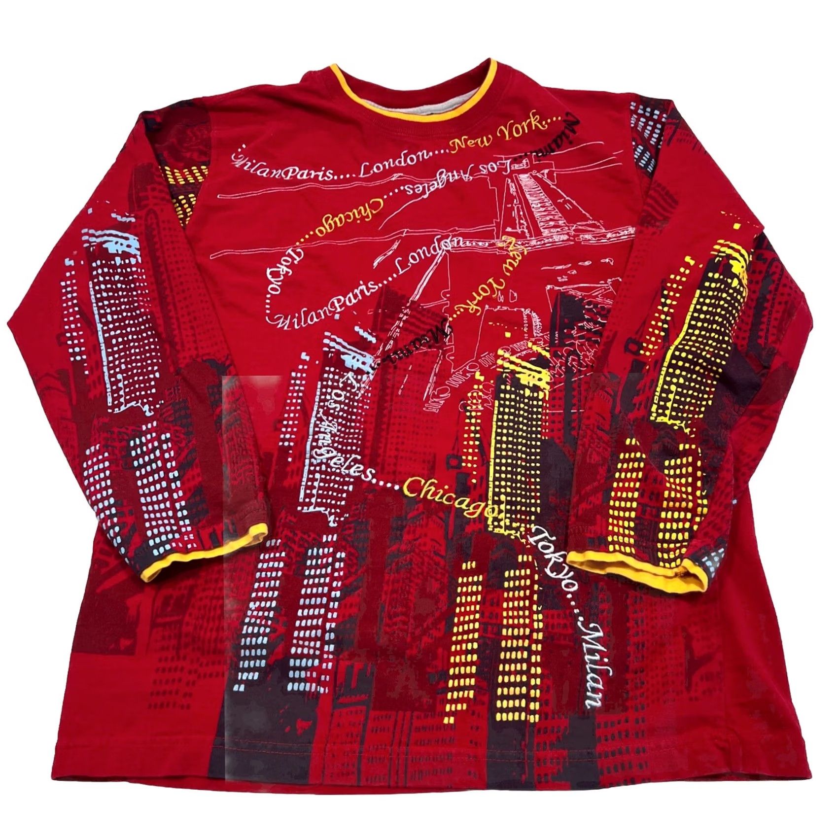 Vintage VINTAGE Paco Jeans Co Shirt Men’s XL Graphic Embroidery Paris Milan LA Chicago Red 3/4 Sleeve T-Shirt World Travel Men’s XL Embroidered Cotton Size US XL / EU 56 / 4 - 2 Thumbnail