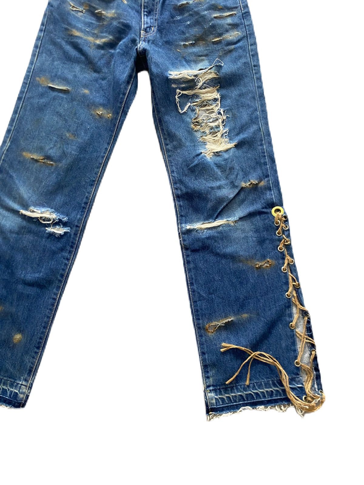 Edwin × Japanese Brand × Junya Watanabe VINTAGE EDWIN DISTRESS DENIM RIPPED DESIGN ROPE LEG RARE Size US 29 - 4 Thumbnail