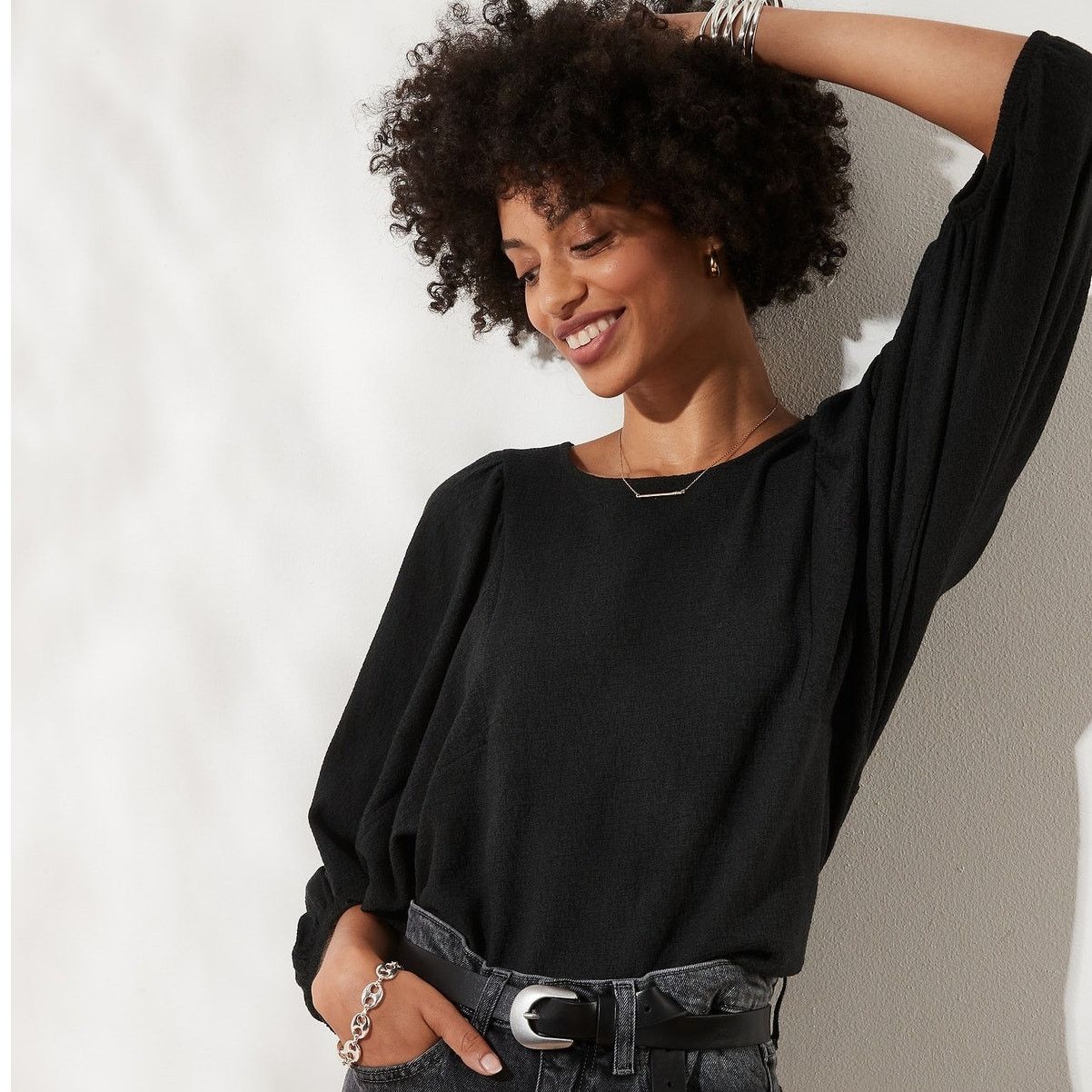 Banana Republic Banana Republic Womens Textured Puff Sleeve Top Size M Gray Size M / US 6-8 / IT 42-44 - 1 Thumbnail