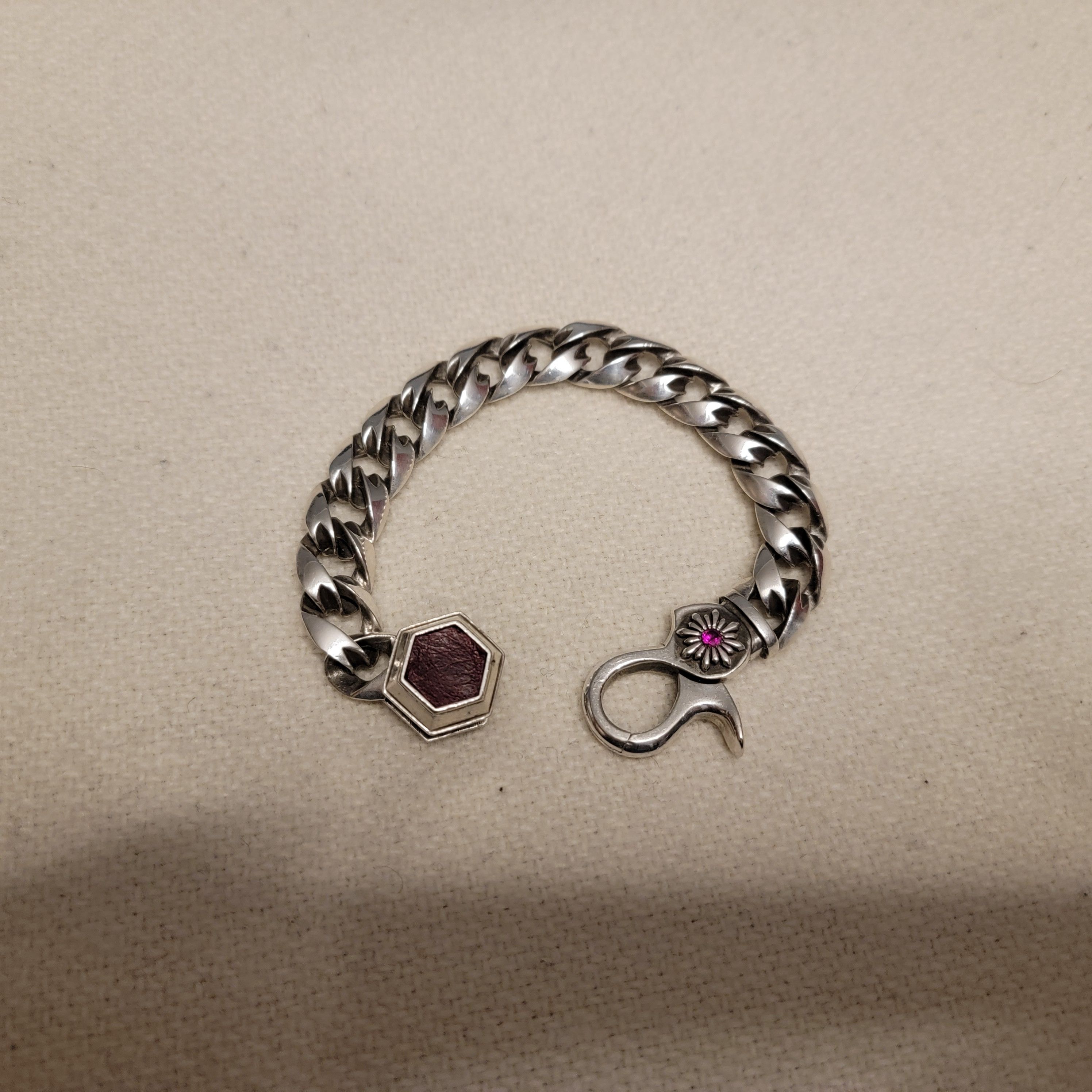 Pre-owned Isamu Katayama Backlash Backlash Cuban Link Silver Ruby Bracelet
