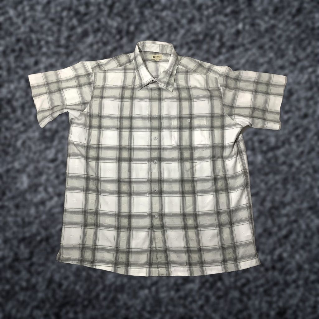 Haggar Haggar Shirt Mens XL Gray White Plaid Short Sleeve Button Front Casual Tighten with Pockets Size US XL / EU 56 / 4 - 1 Thumbnail