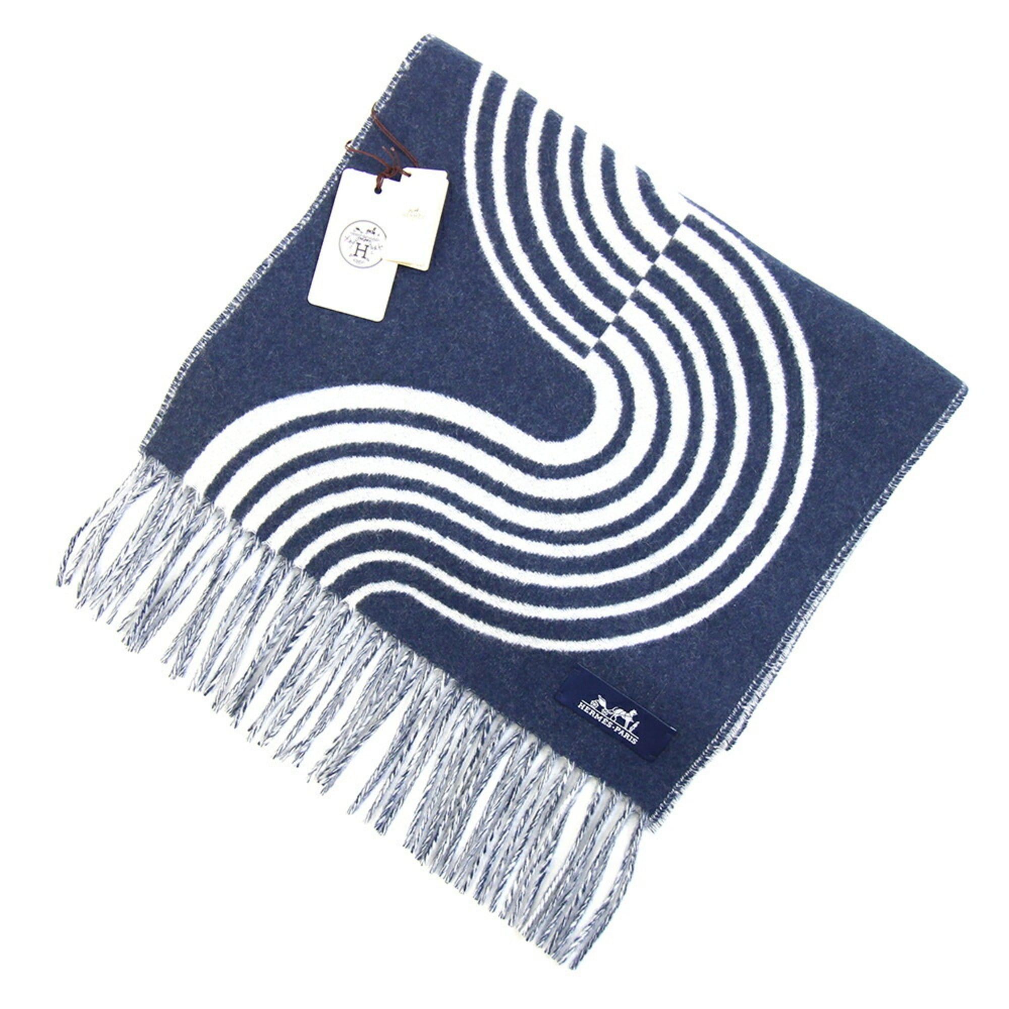 Hermes Hermes Scarf Casaque Vague H259133 Navy Ivory 100% Cashmere Stole Shawl Women's Giampaolo Pani HERMES Size ONE SIZE - 1 Thumbnail