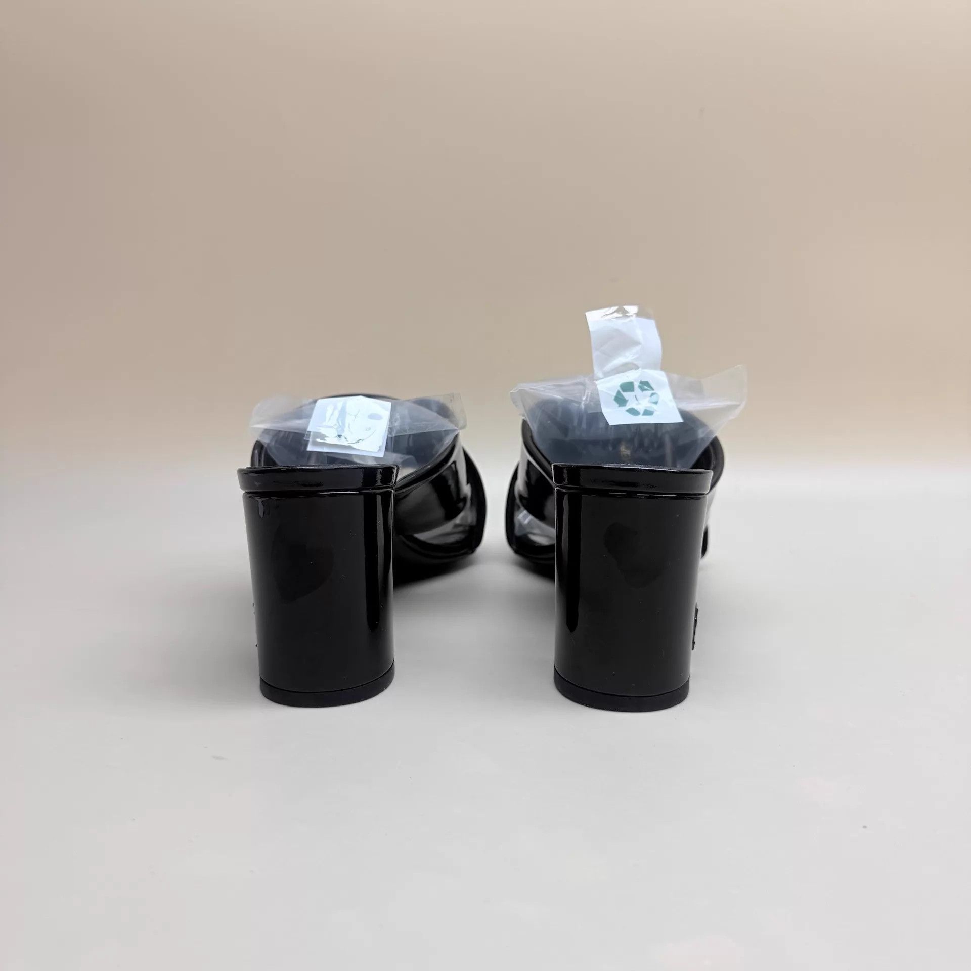 Yves Saint Laurent YSL Black Patent Leather High Heel Sandals 37.5 99 New Size US 7 / IT 37 - 3 Thumbnail