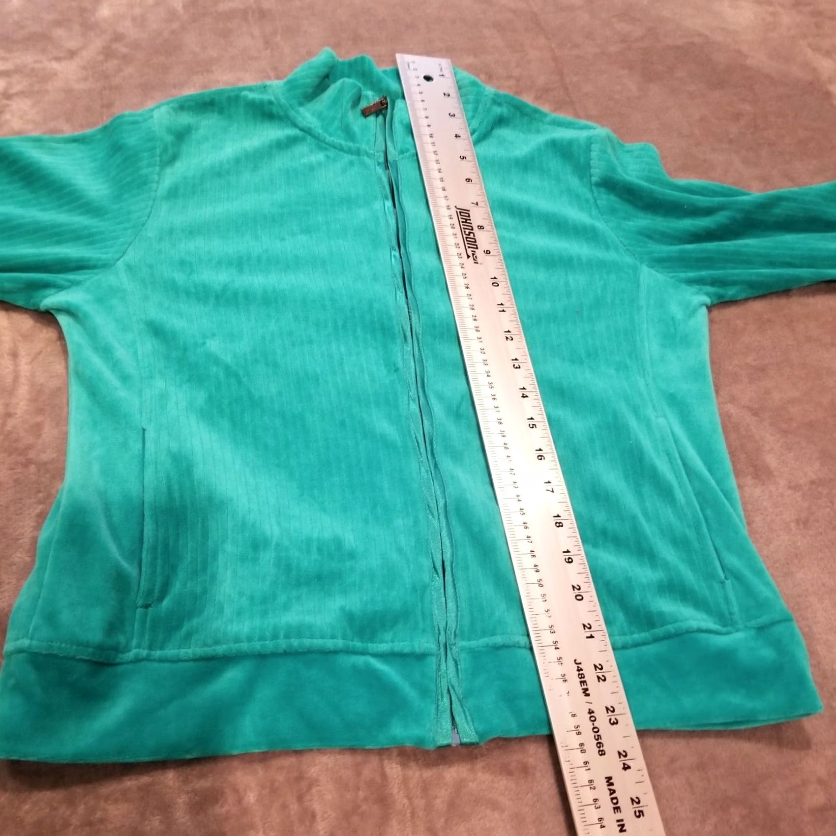 Vintage Pappagallo Womens Jade Blue Velour Full-Zip Jacket Petite PM Medium NWT Women's Jacket Velour Full-Zip Jade Blue Size M / US 6-8 / IT 42-44 - 7 Thumbnail