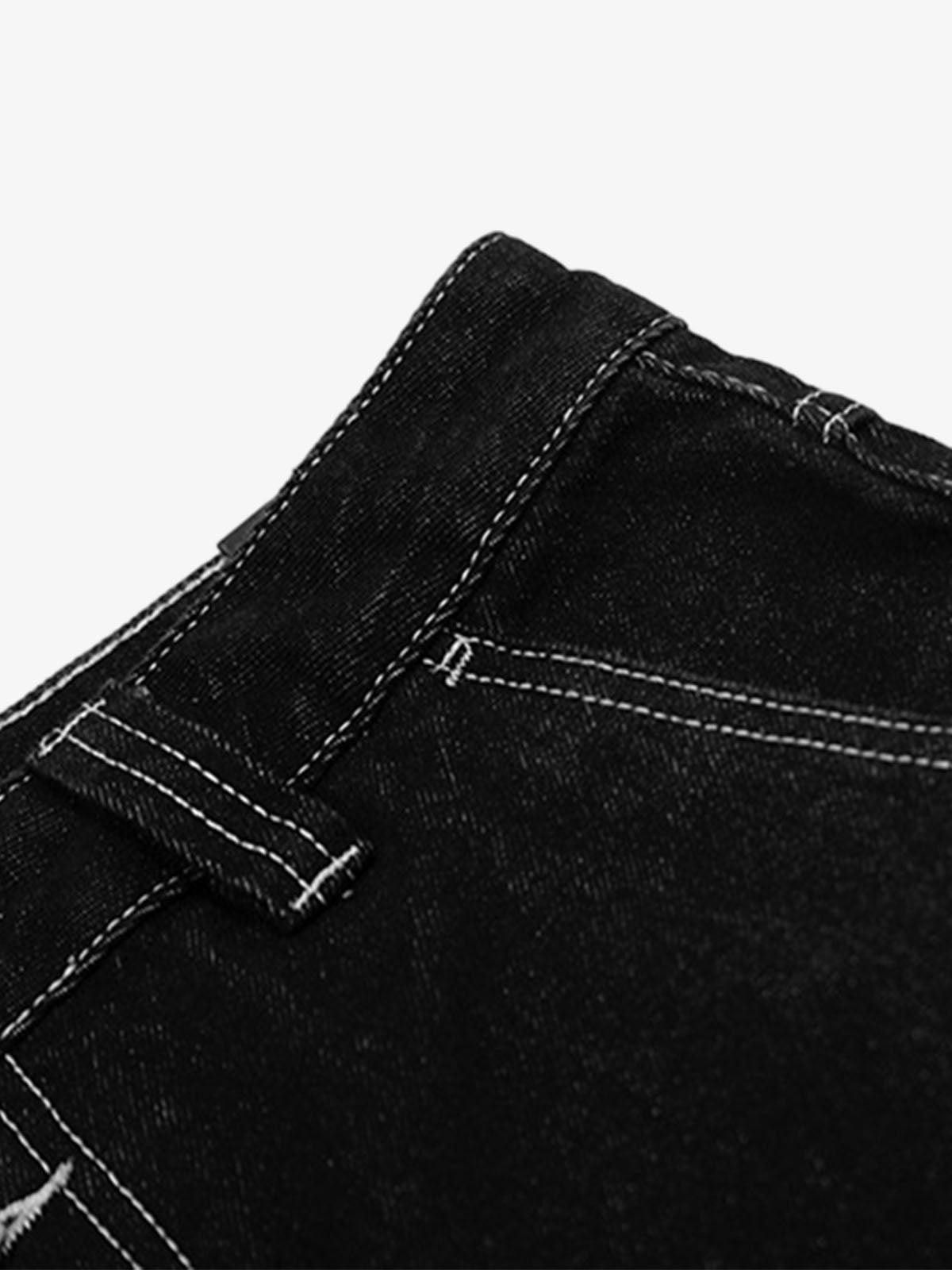 Jean Black Multi-pocket Exposed Raw Edge Cropped Jeans Size US 34 / EU 50 - 6 Thumbnail