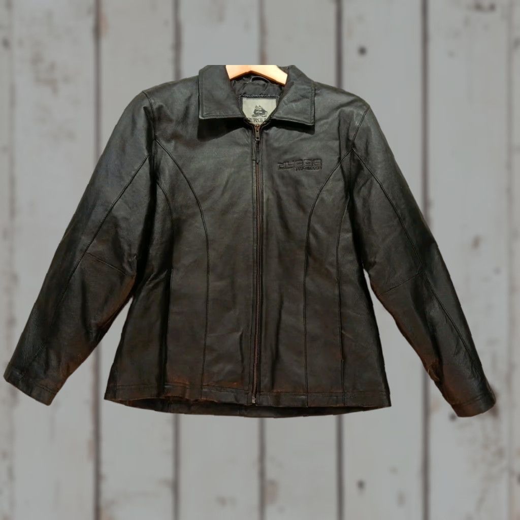 Vintage Burk's Bay Women Bomber Jacket M Black Leather NWT Size M / US 6-8 / IT 42-44 - 1 Thumbnail