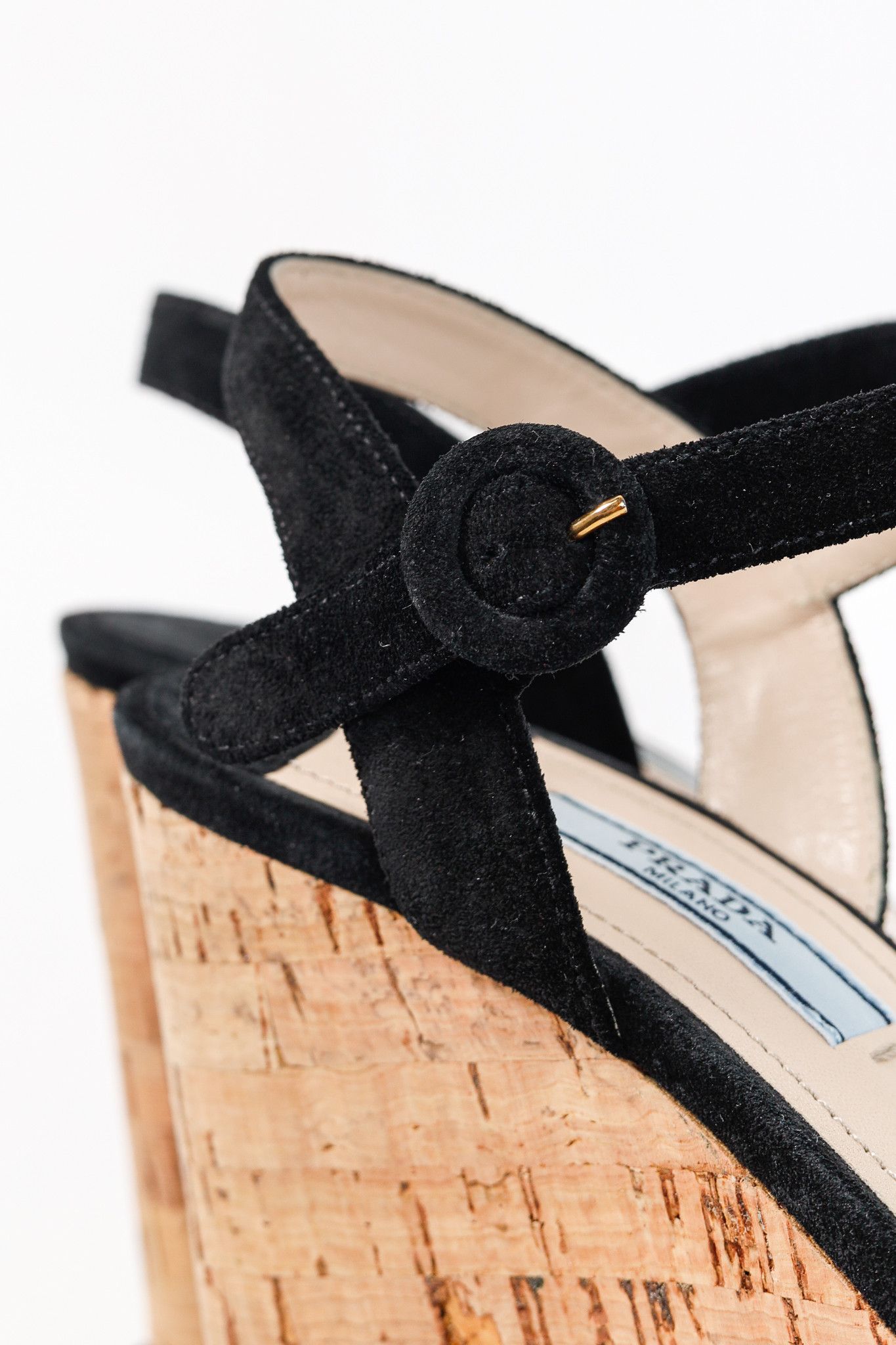 Prada Prada Nero Scamosciato Suede Cork Wedge Sandals Size US 6.5 / IT 36.5 - 8 Thumbnail