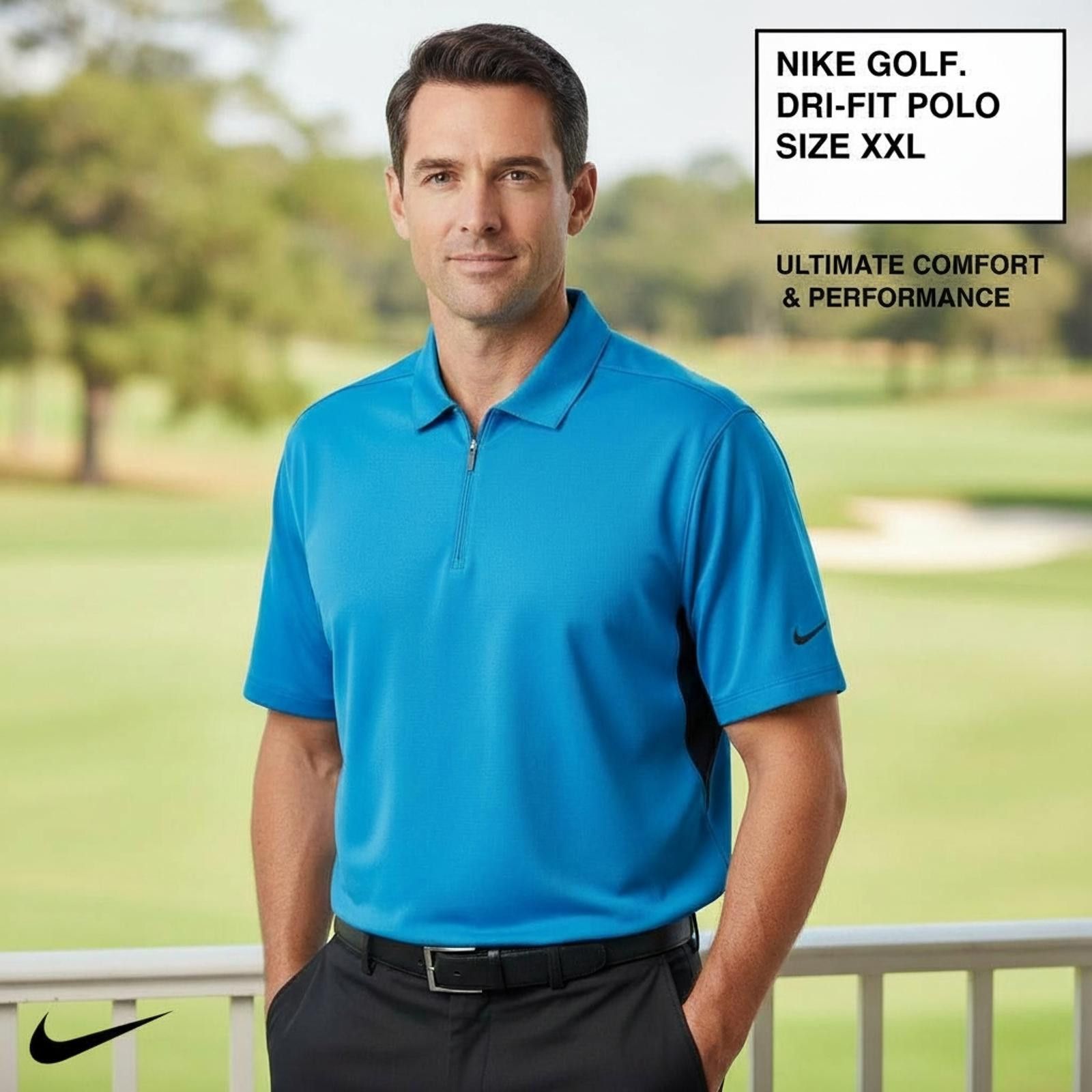 Nike Nike Golf Dri-FIT Polo Shirt XXL Blue & Black Size US XXL / EU 58 / 5 - 2 Thumbnail