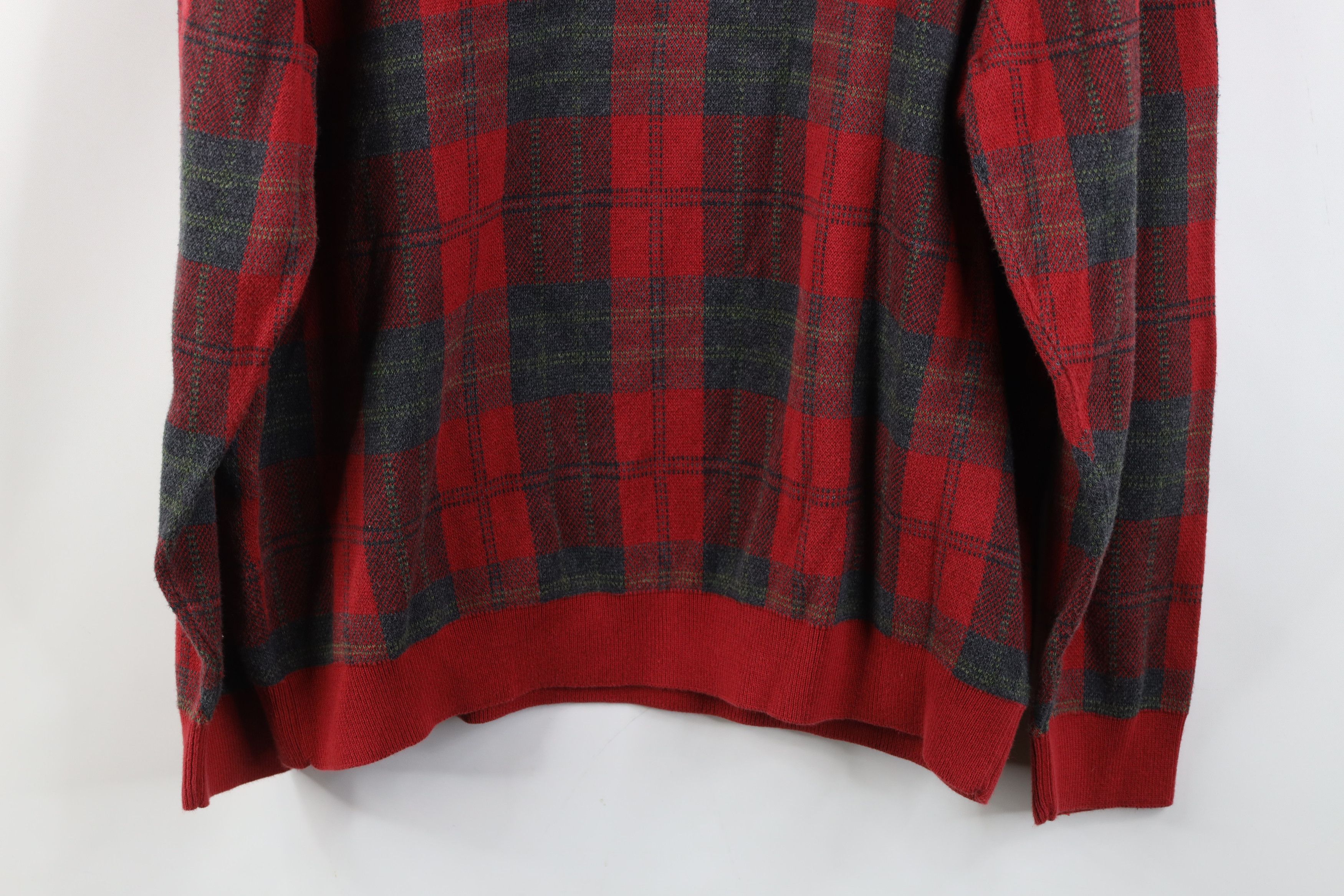 Vintage Vintage 90s Streetwear Faded Knit Crewneck Sweater Red Plaid Size US XL / EU 56 / 4 - 10 Thumbnail