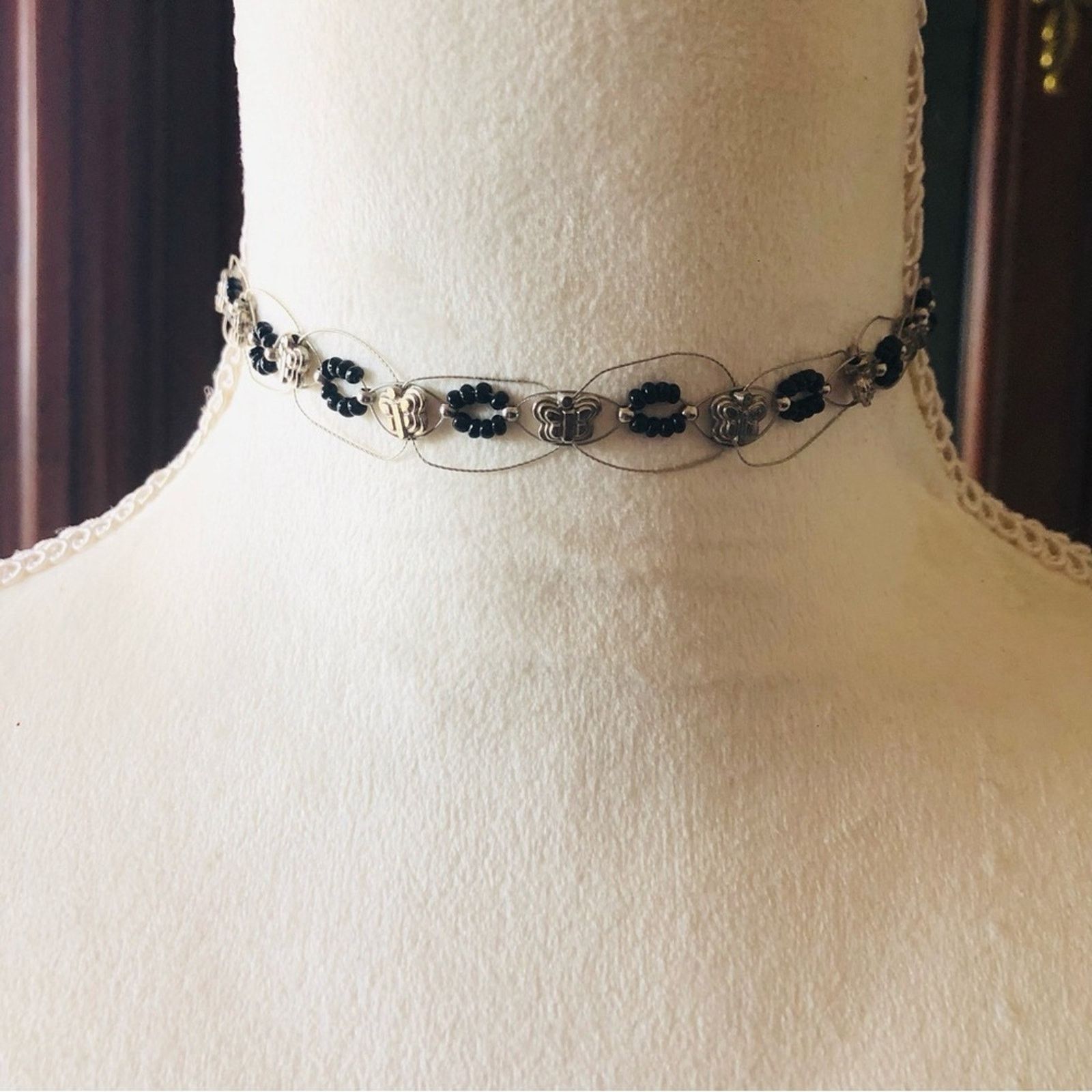 Handmade Handcrafted butterfly seed bead wire choker necklace Size ONE SIZE - 1 Thumbnail