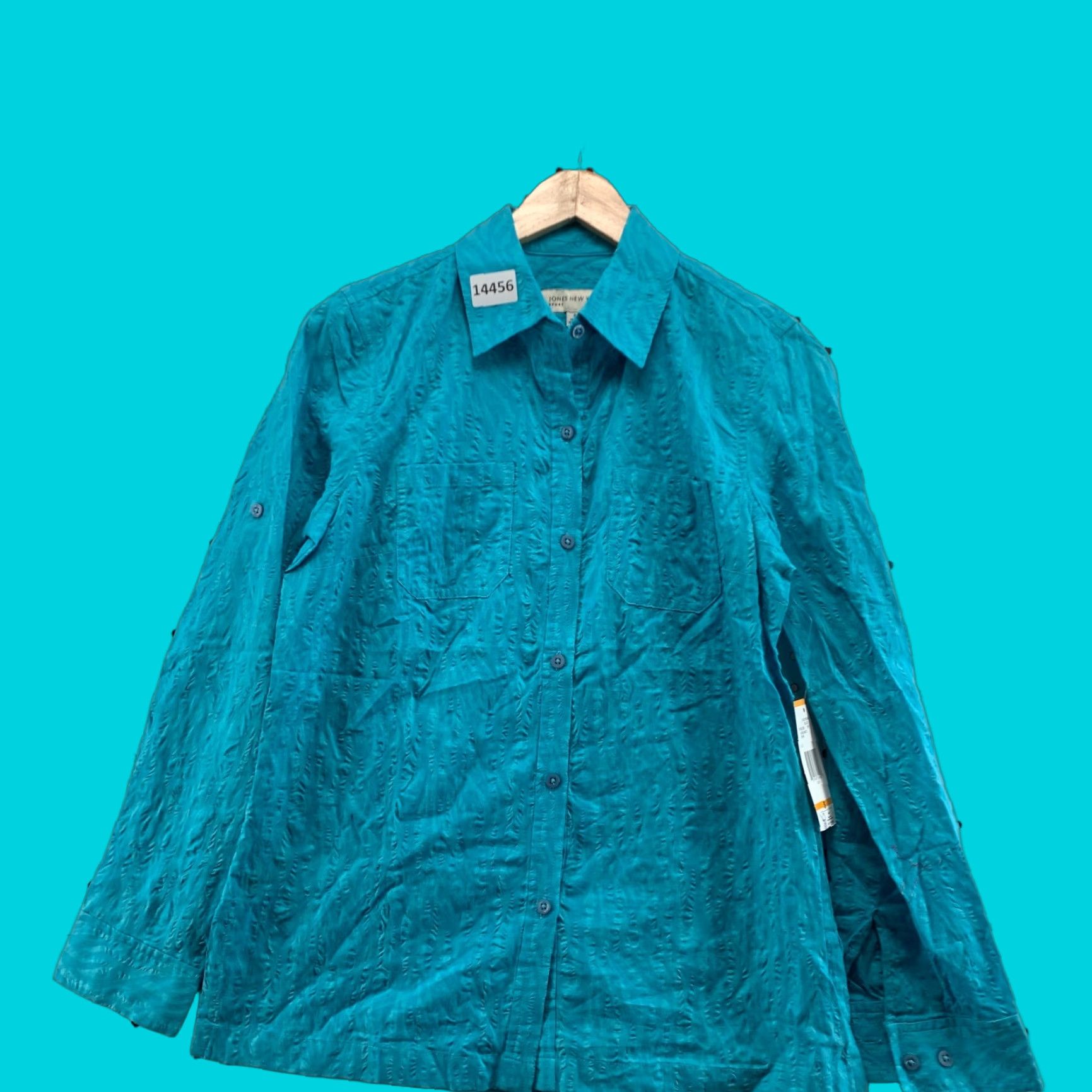 Jones New York NEW Jones New York Long Sleeve Button Down Shirt Women Size Small Teal Solid Cotton Casual Size S / US 4 / IT 40 - 1 Thumbnail