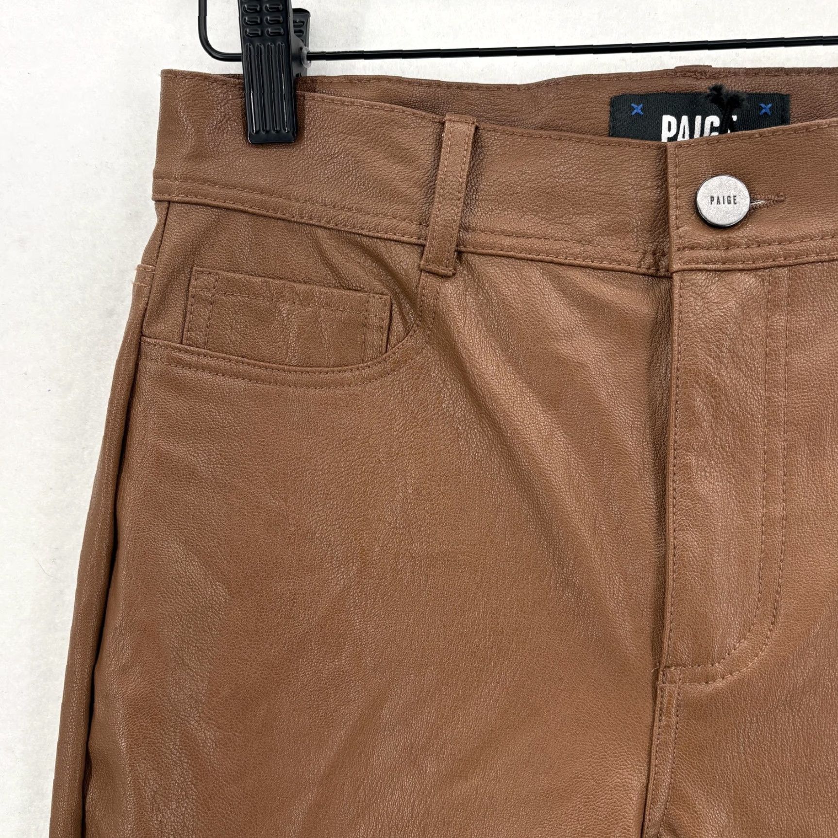 Paige Paige Faux Leather Pants Womens 25 Brown Ankle Flare Stretch Claudine Dark Argan Size 42" / US 20 - 3 Thumbnail
