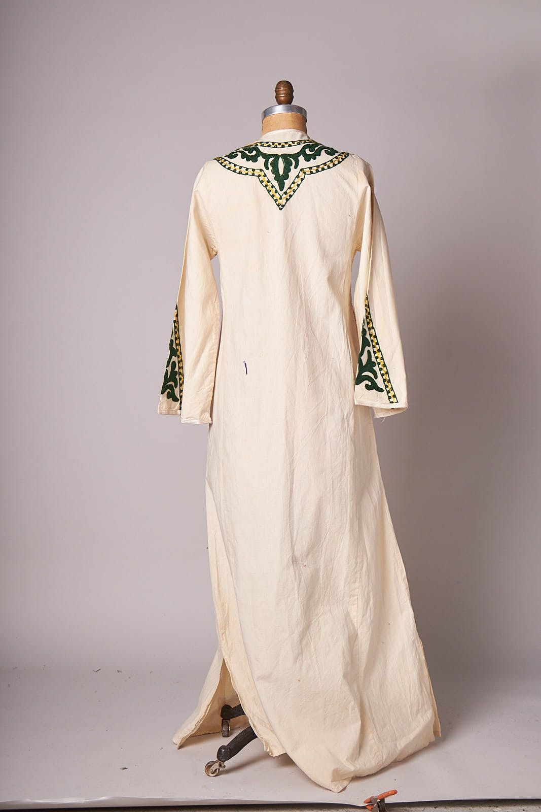 Vintage 1970s Cream Cord Embroidered Maxi Caftan Dress Size ONE SIZE - 3 Thumbnail