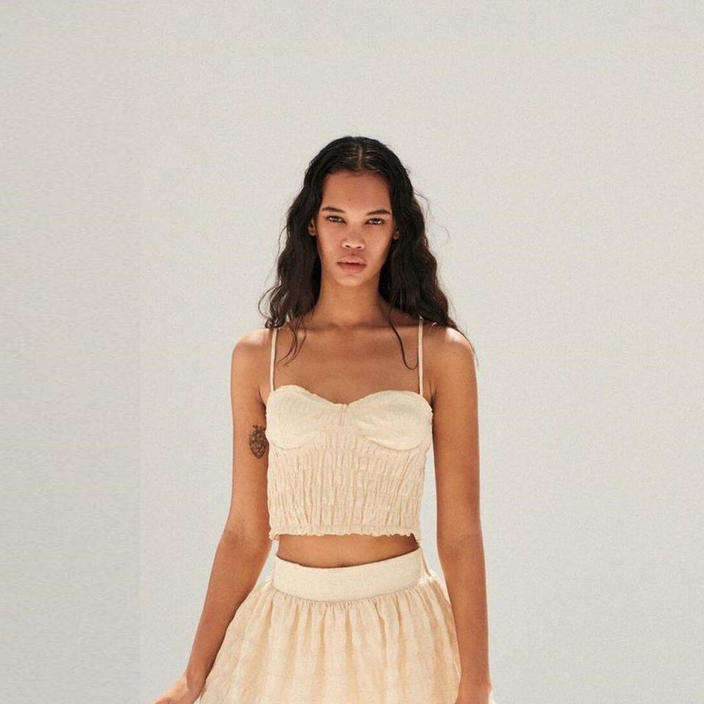 Zara New ZARA Textured Gingham Ruched Stretch Bustier Crop Top S Size M / US 6-8 / IT 42-44 - 1 Thumbnail