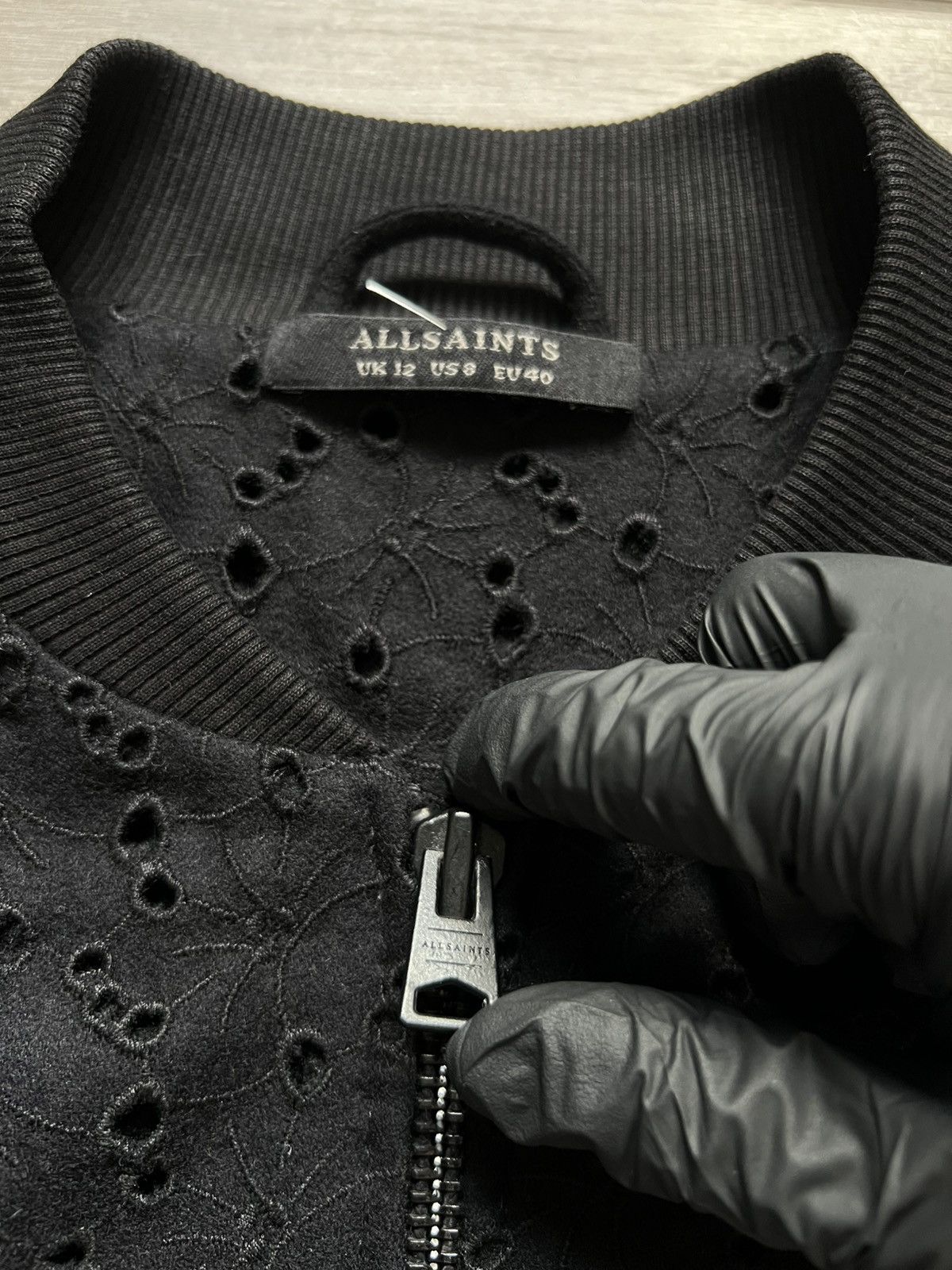 Allsaints AllSaints Womens Baine Wool Eyelet Bomber Jacket Avant-Garde Size M / US 6-8 / IT 42-44 - 9 Thumbnail