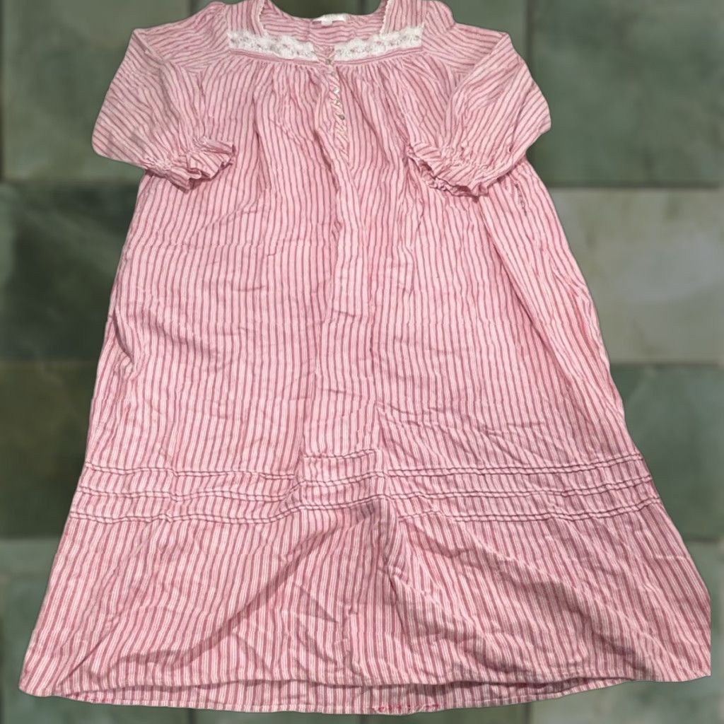 Vintage Eileen West Women’s Nightgown Size M Pink White Striped Modest Cottage Long Size ONE SIZE - 1 Thumbnail