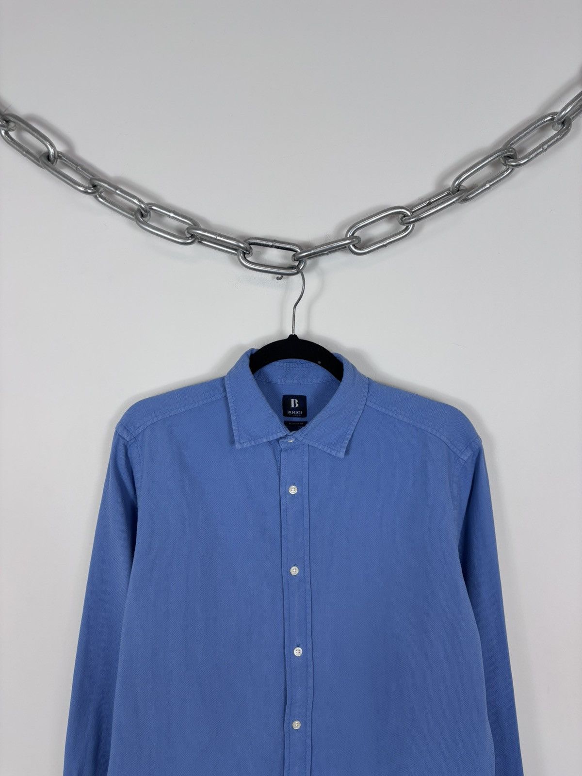 Boggi Boggi Milano Men’s Regular Fit Blue Cotton Button Up Shirt Size US M / EU 48-50 / 2 - 2 Thumbnail