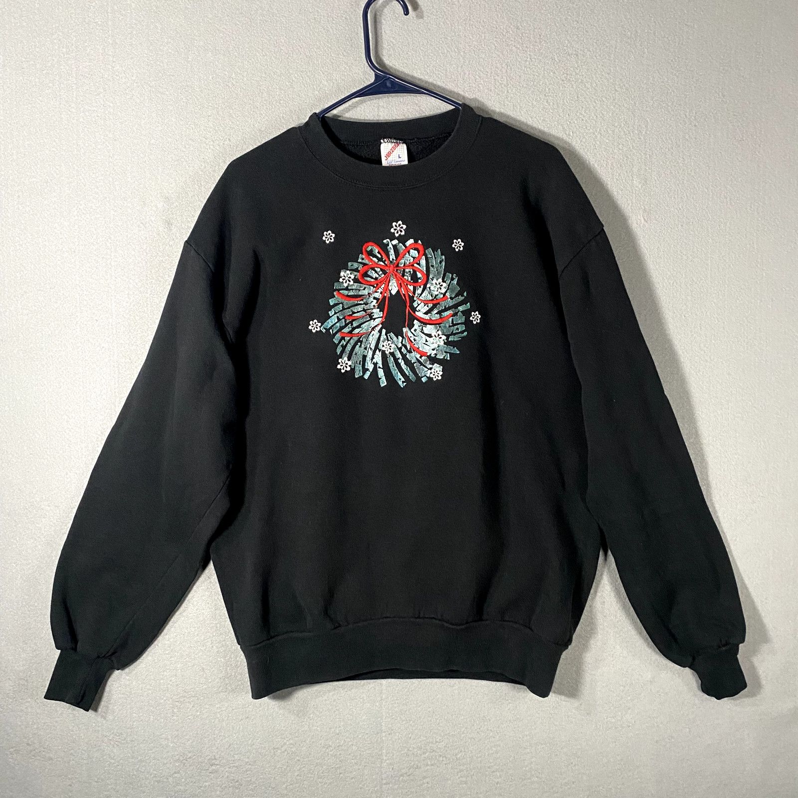 Jerzees Vtg Jerzees Holiday Christmas Wreath Sweatshirt Black Large Size US L / EU 52-54 / 3 - 1 Thumbnail