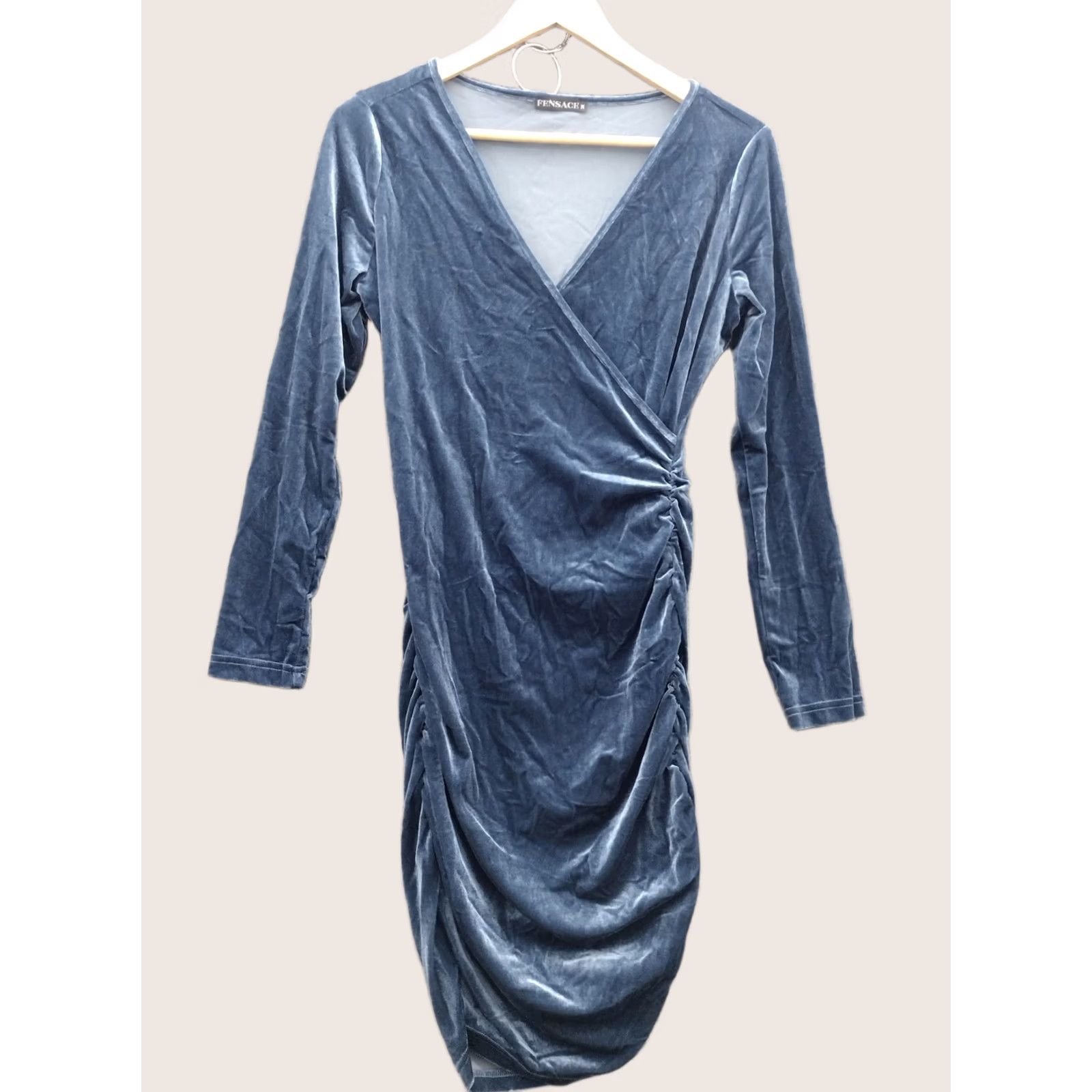 Velvet FENSACE Velvet Blue Dress M Velvet Blue Dress V Neck Bodycon Ruched Mini Cocktail Formal Party/Wedding Women Long Sleeve NS Size M / US 6-8 / IT 42-44 - 1 Thumbnail
