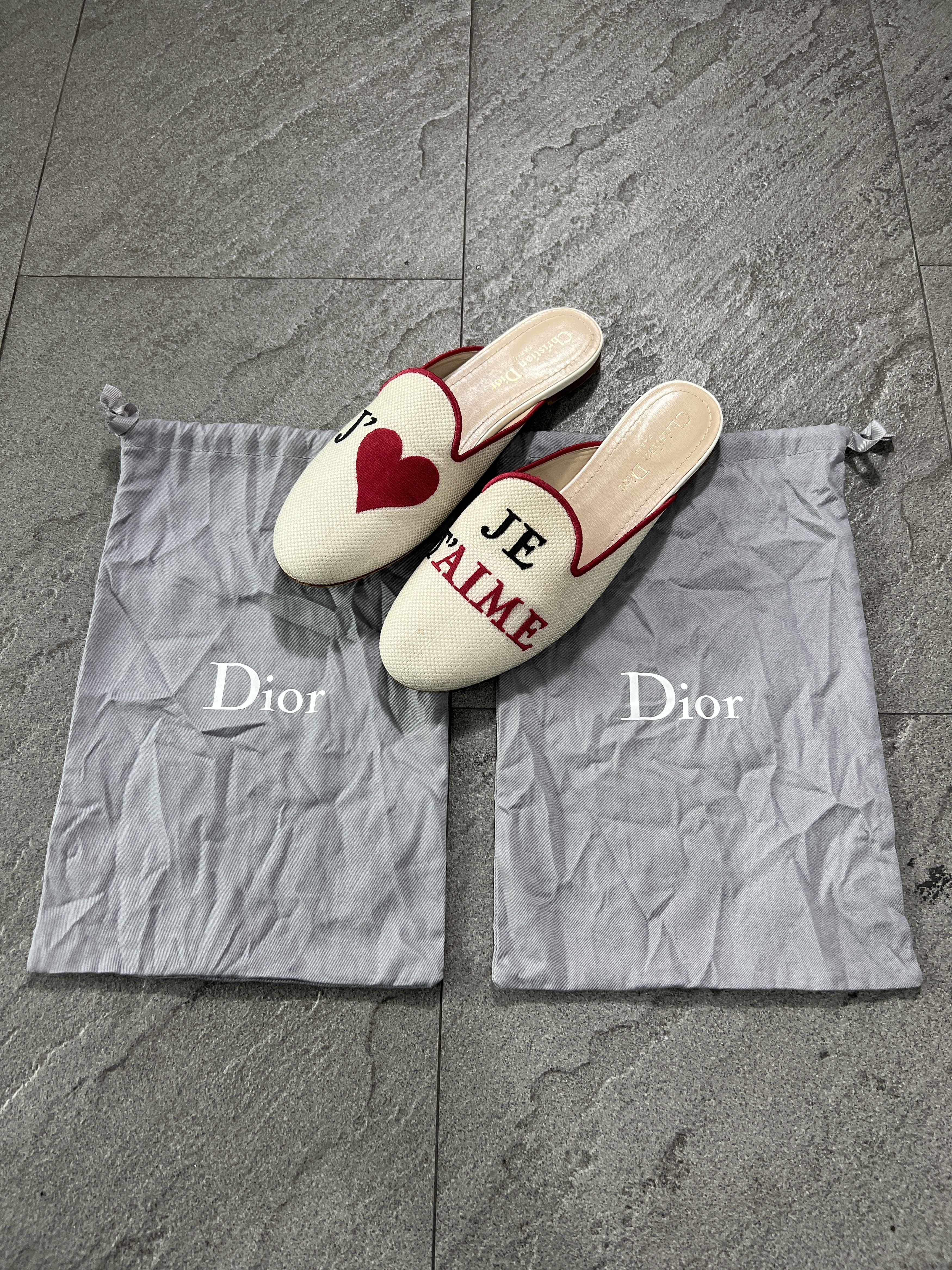 Dior Dior J'Adior Je T'aime Heart Embroidered Mule Loafers 38 Size US 8 / IT 38 - 1 Thumbnail