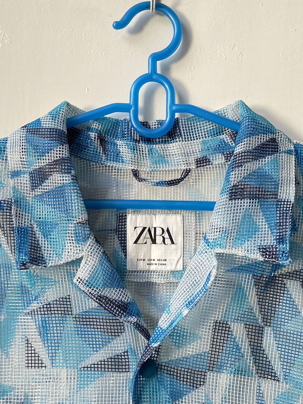 Zara ZARA Blue Striped Mesh Shirt Size US L / EU 52-54 / 3 - 14 Thumbnail