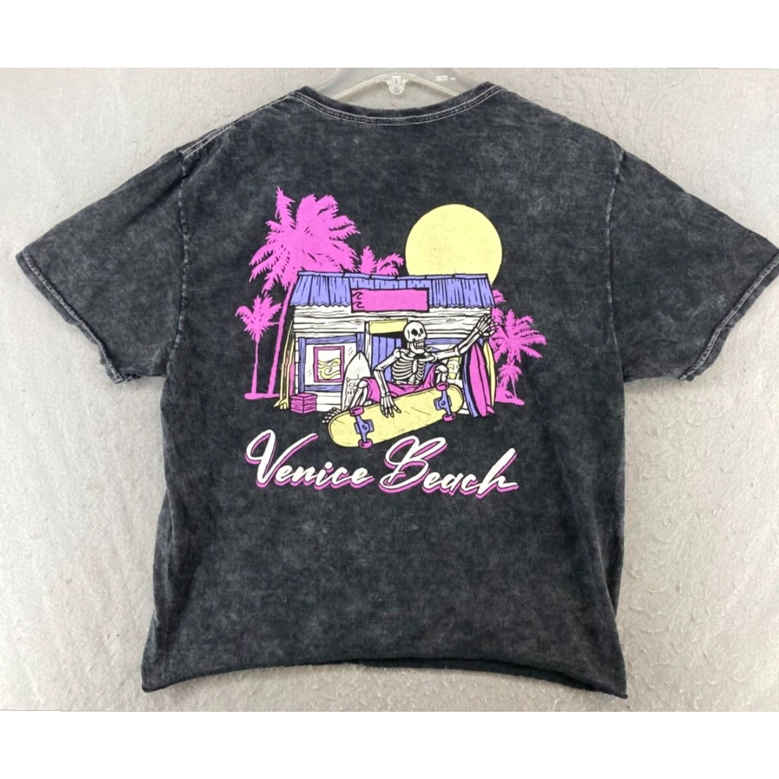 Vintage Fifth Sun Womens Cropped TShirt Large Black Acid Wash Venice Beach Skeleton Size L / US 10 / IT 46 - 6 Thumbnail