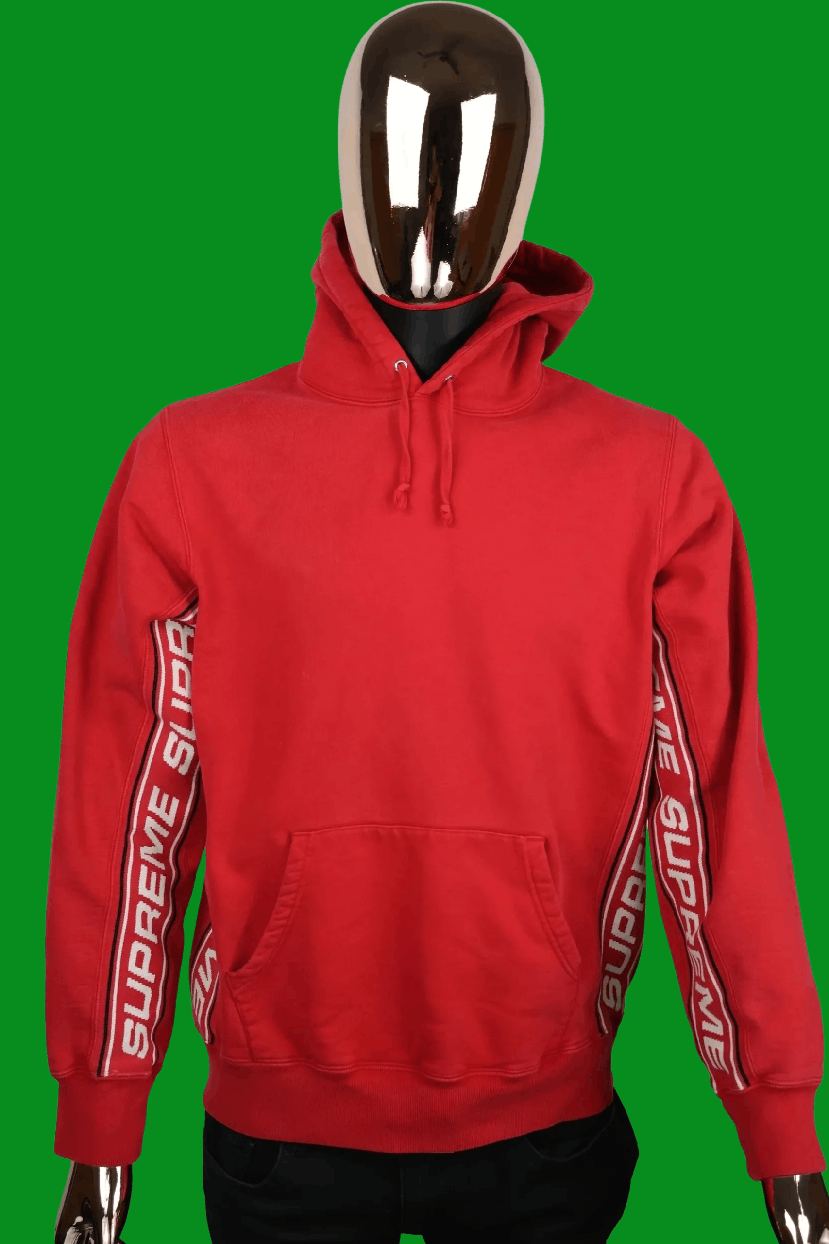 Supreme Authentic Pre-Owned 2018 Red Supreme Tape Stripe Hoodie Size US M / EU 48-50 / 2 - 2 Thumbnail