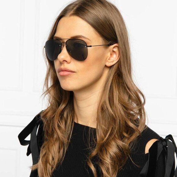 Saint Laurent Paris Saint Laurent CLASSIC 11F 005 Sunglasses Shiny Black Aviator Size ONE SIZE - 3 Thumbnail