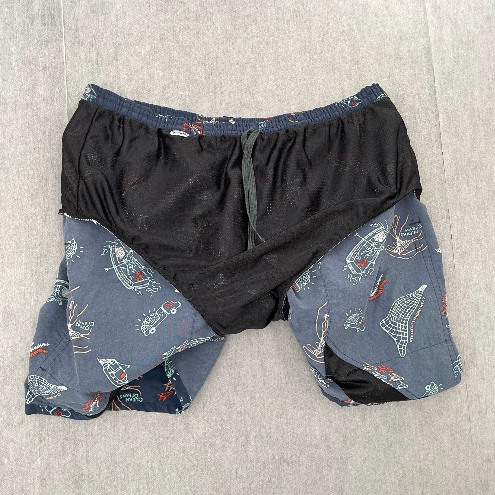 Patagonia Patagonia Baggies Shorts Adult Large Blue Oceans Fish Swim Trunks Beach L Geometric Pattern Polyester Size US 33 - 6 Thumbnail