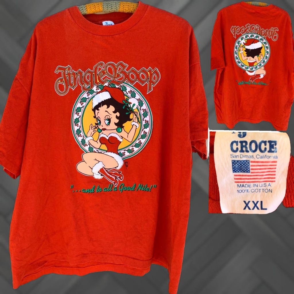 Vintage VINTAGE Jingle Boop And To All A Good Nite T Shirt Front Back Graphics Betty XXL Shirt Mens Red 1993 Christmas Betty Boop Jersey Cotton NJ Croce Size US XXL / EU 58 / 5 - 1 Thumbnail