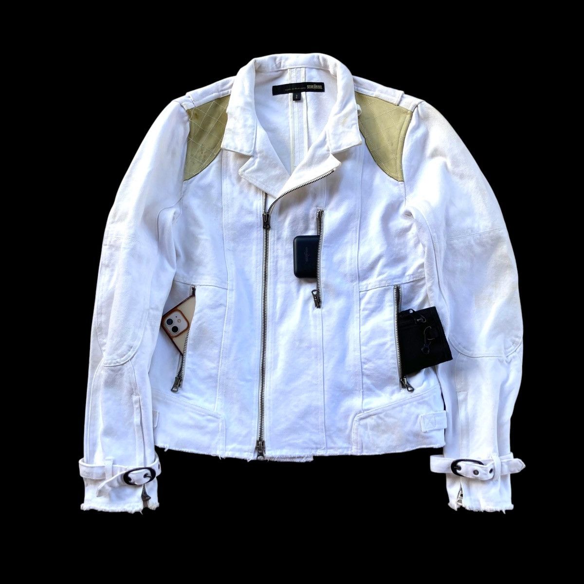 Schlussel 🇯🇵 SCHLUSSEL DOUBLE COLLAR DENIM + COWHIDE JACKET Size US M / EU 48-50 / 2 - 2 Thumbnail