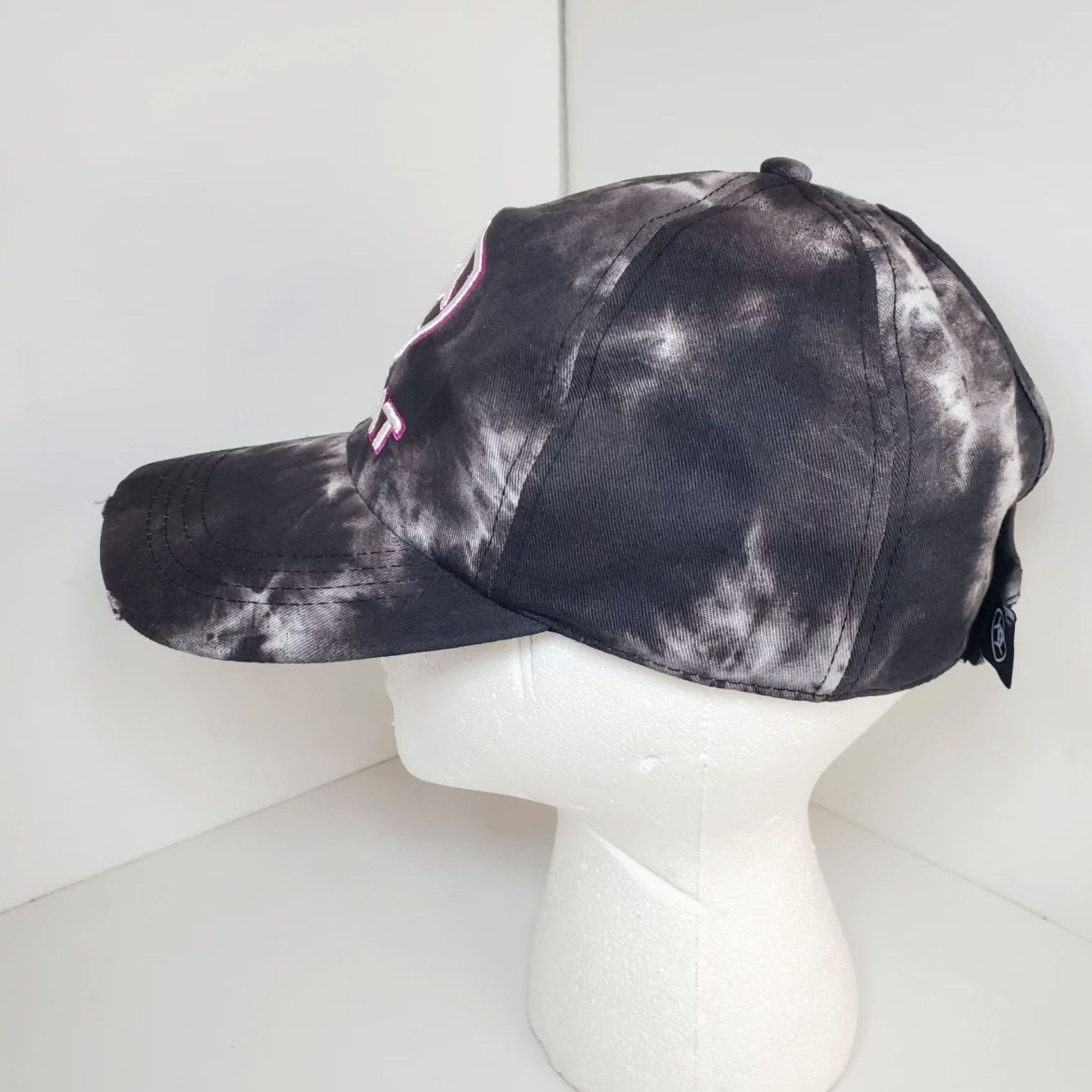 Ariat Ariat x Ponyflo Womens Baseball Cap Adjustable Tie Dye Black Pink Logo Embroidered Cap Women's Hats Size ONE SIZE - 3 Thumbnail