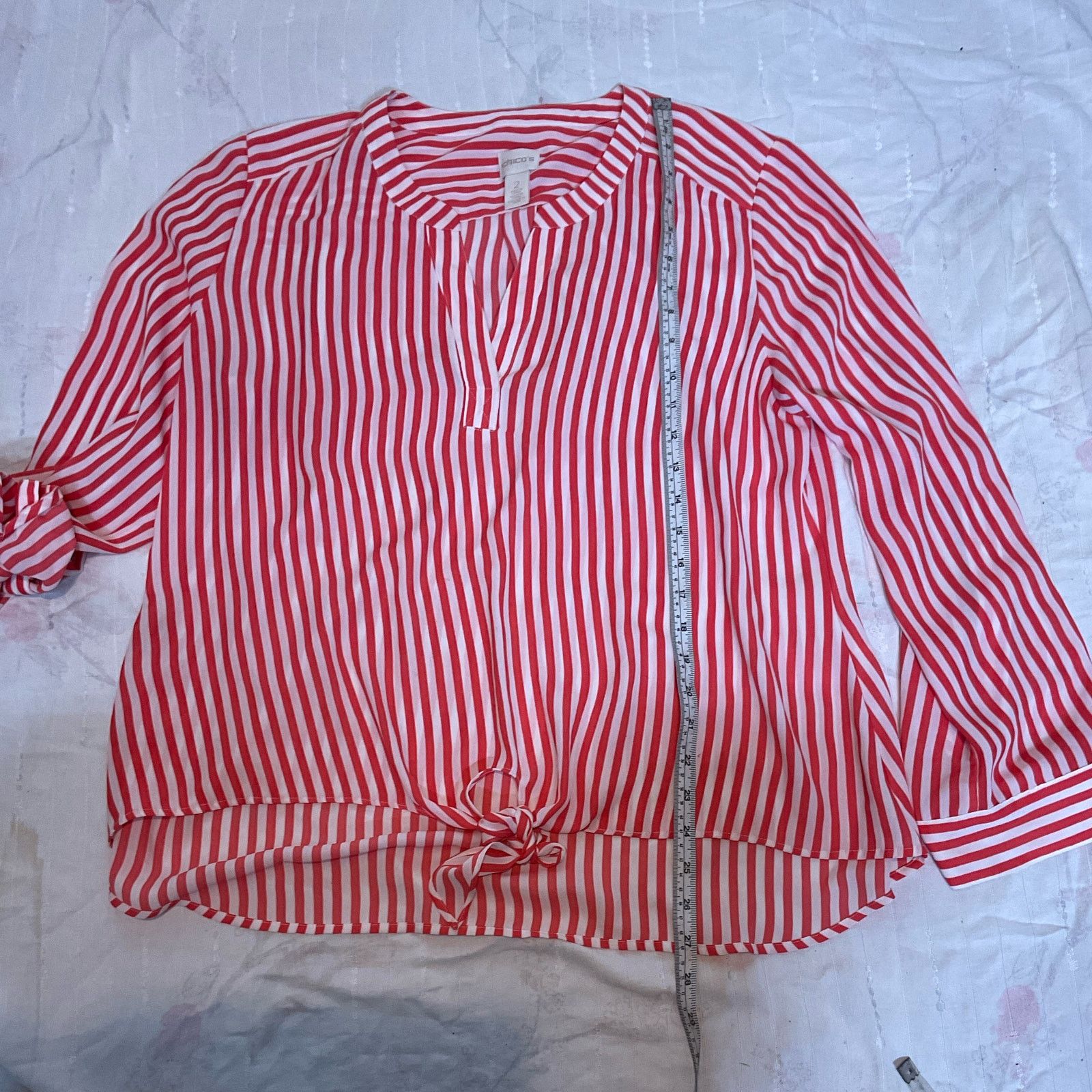 Chicos Chicos Blouse Womens Size 2 Large Coral White Stripe Size L / US 10 / IT 46 - 6 Thumbnail