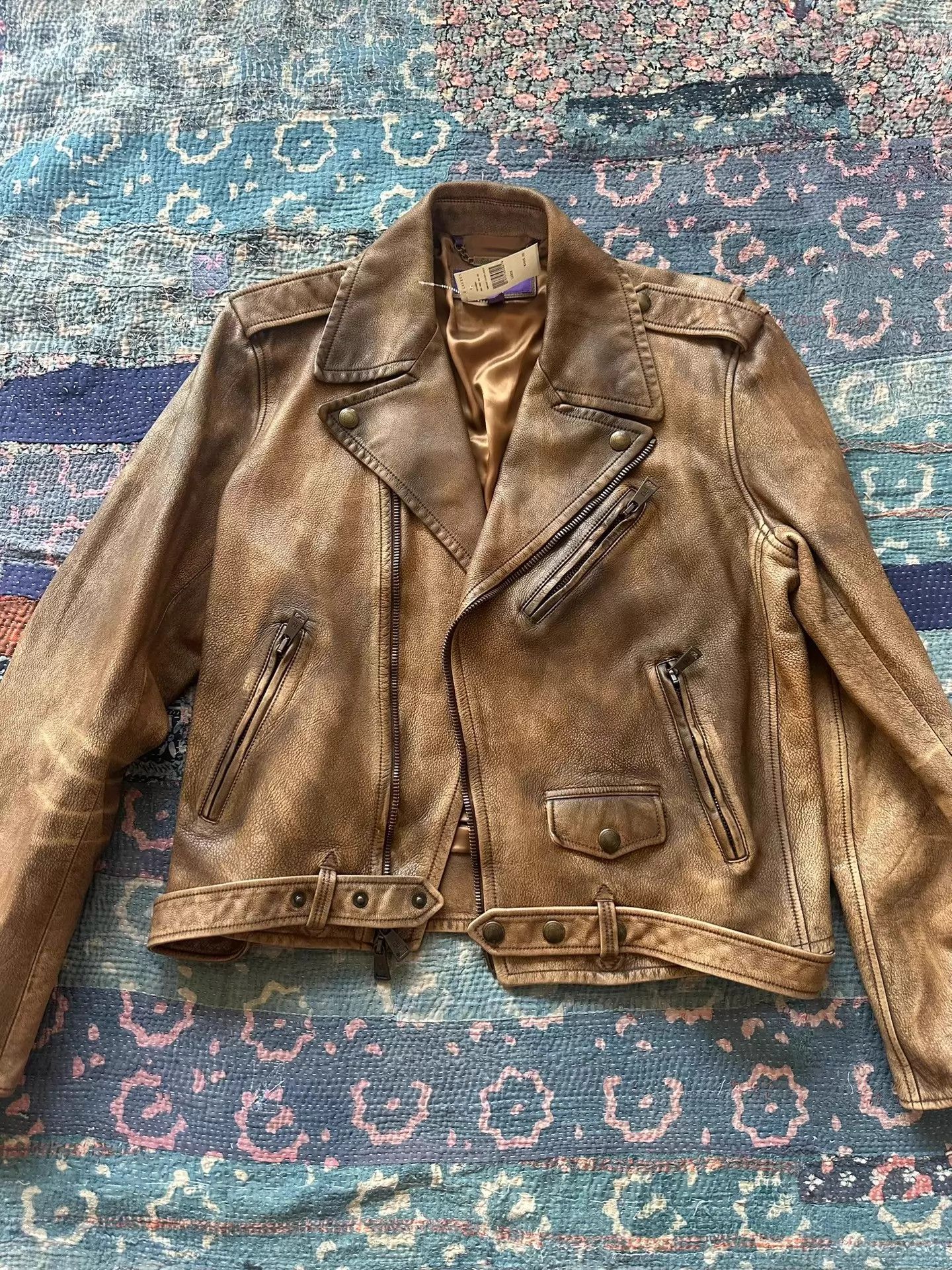 Ralph Lauren RL Purple Label Distressed Zipper Biker Leather Jacket Size US L / EU 52-54 / 3 - 1 Thumbnail