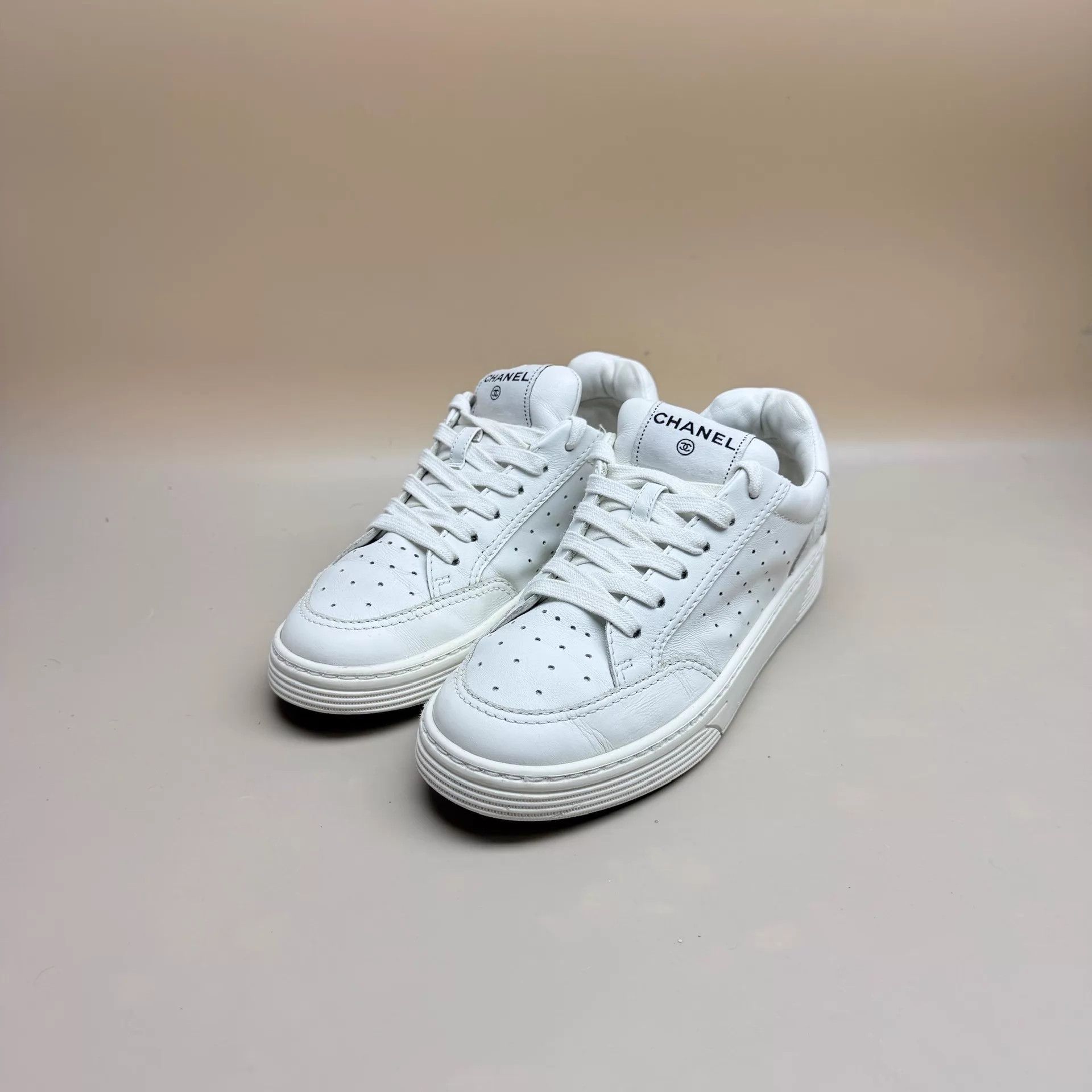 Chanel CHANEL White Logo Sneakers Women's 37 95 New Size US 6.5 / IT 36.5 - 1 Thumbnail