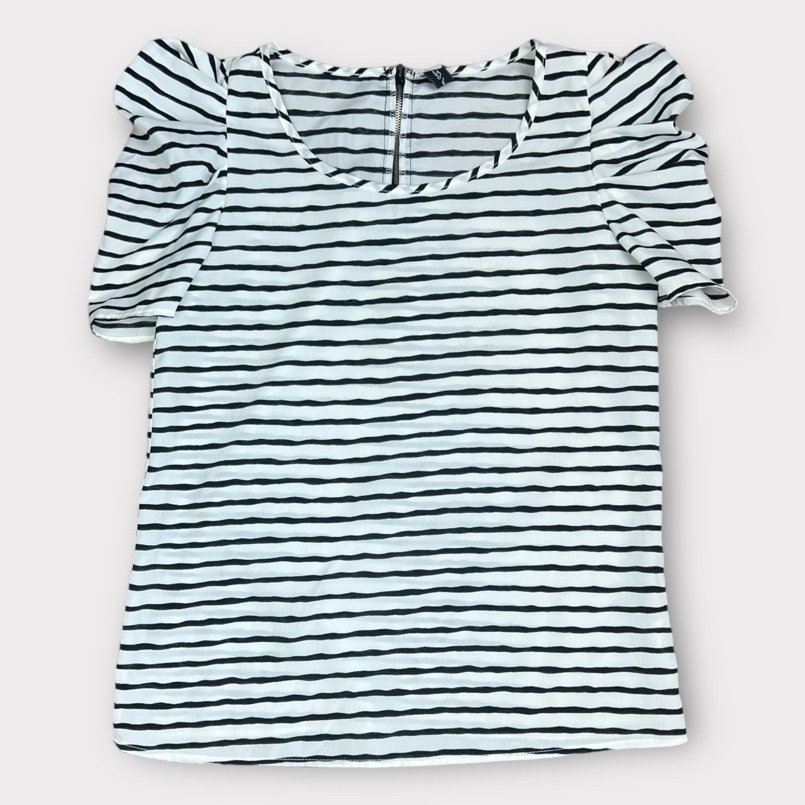 Nordstrom Final Touch | Black White Striped Puff Sleeve Top | Small Size S / US 4 / IT 40 - 8 Thumbnail