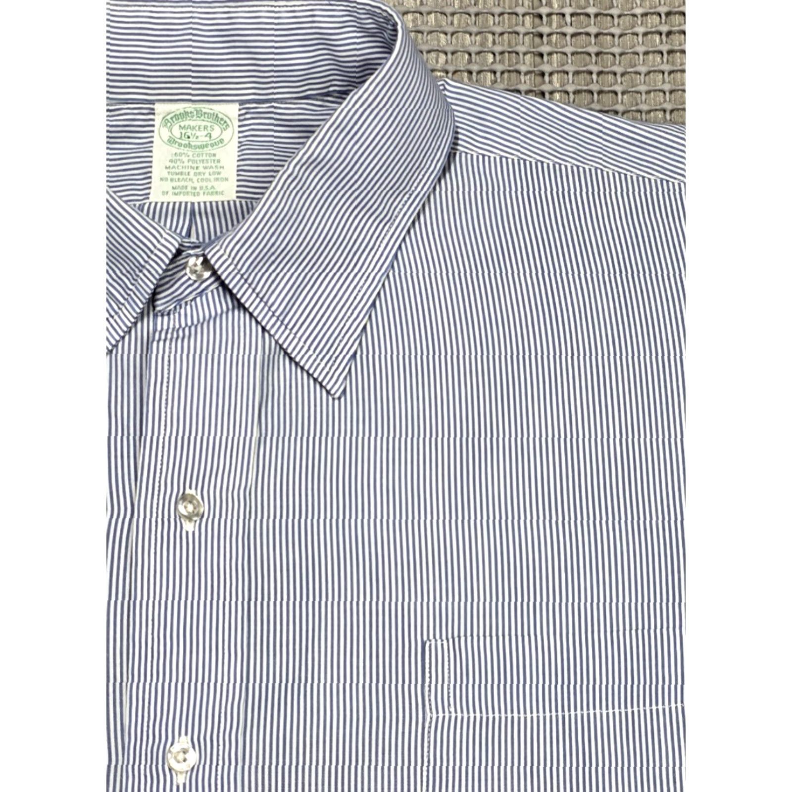Brooks Brothers Vintage Brooks Brothers Shirt Mens 16.5-4 Blue Striped Brooksweave USA Button Up Shirt Size US XL / EU 56 / 4 - 3 Thumbnail