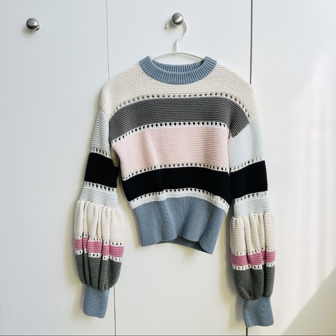 Self-Portrait Self-Portrait Striped Balloon Sleeve Cropped Sweater Size S / US 4 / IT 40 - 6 Thumbnail