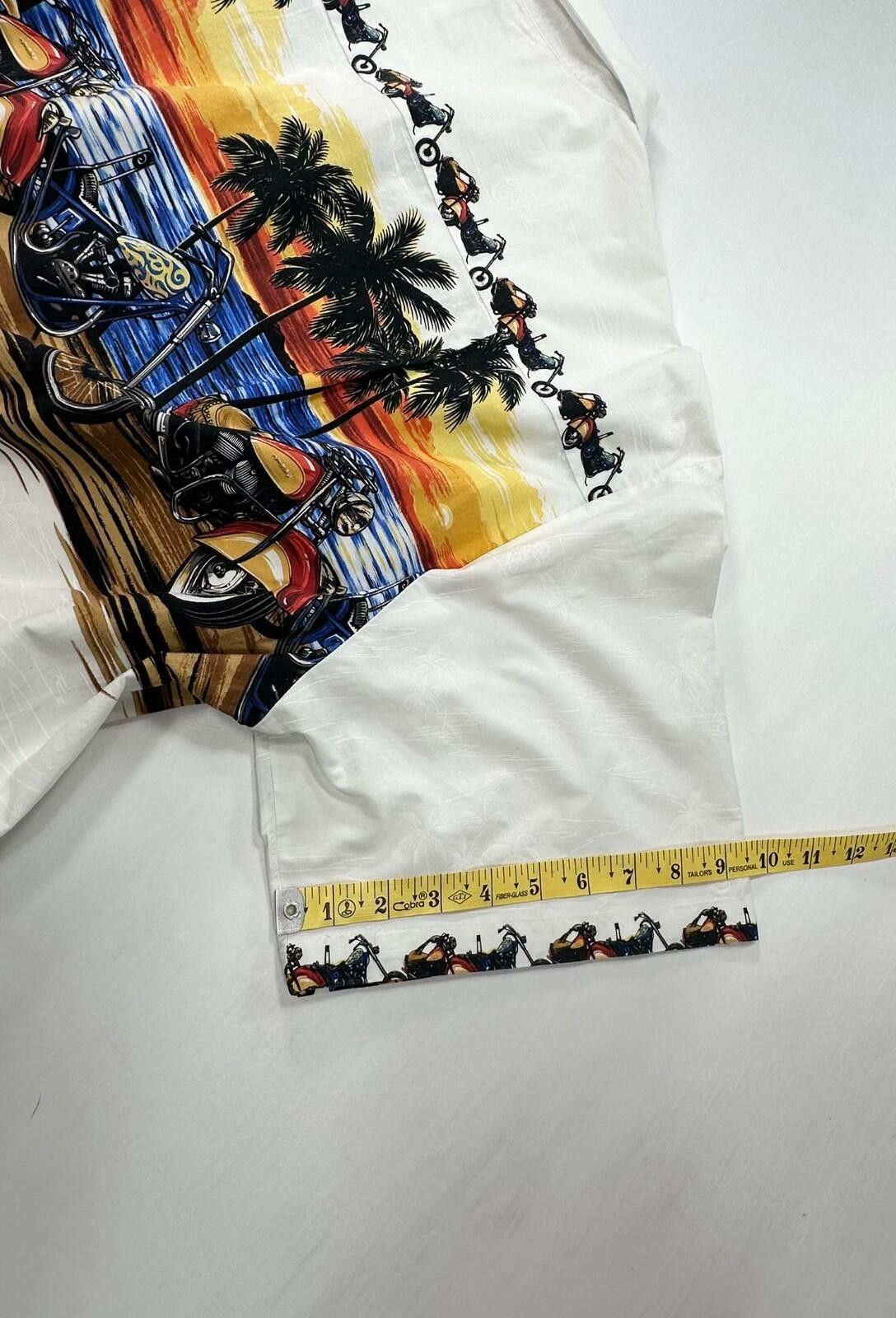 Other Ky's Motorcycle Graphic Print Hawaiian Shirt White Mens 2XL Size US XXL / EU 58 / 5 - 6 Thumbnail